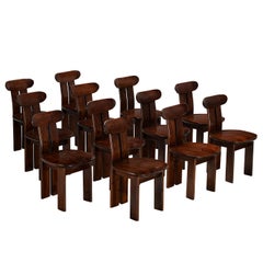 1970s Post-Modern Italian Set of Twelve Dining Chairs in Pine