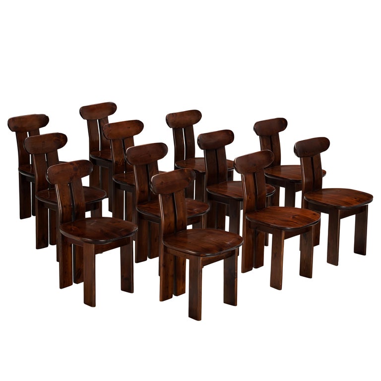 1970s Post-Modern Italian Set of Twelve Dining Chairs in Pine
