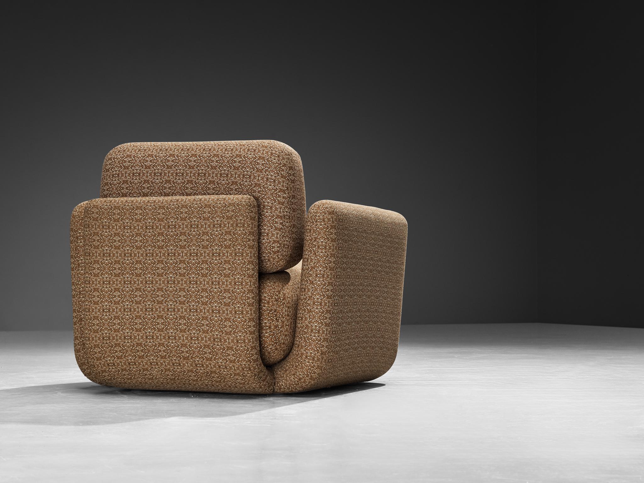 Silla de salón postmoderna de los años 70 en tela estampada beige en Bueno estado para la venta en Waalwijk, NL