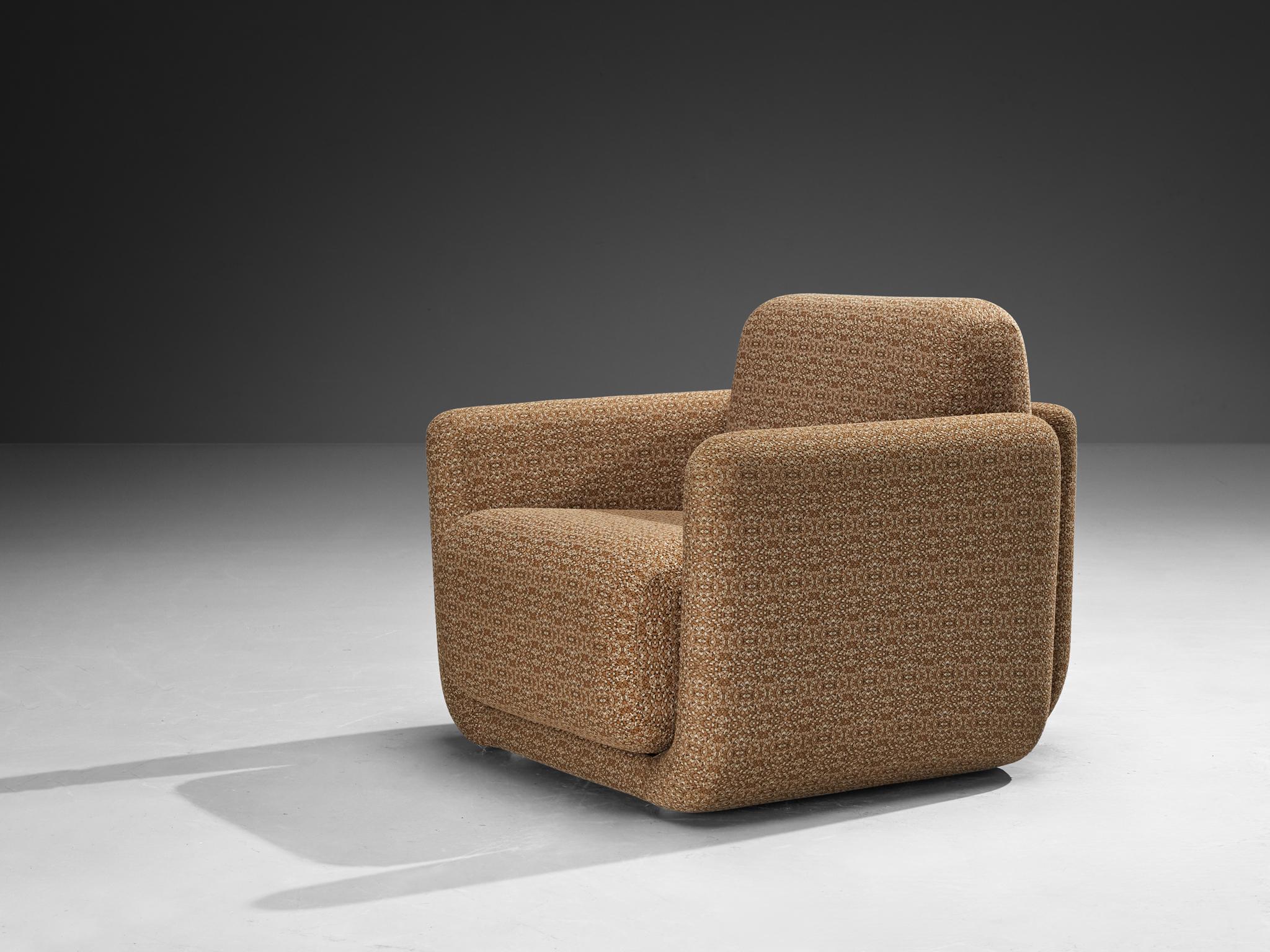 Silla de salón postmoderna de los años 70 en tela estampada beige en venta 2