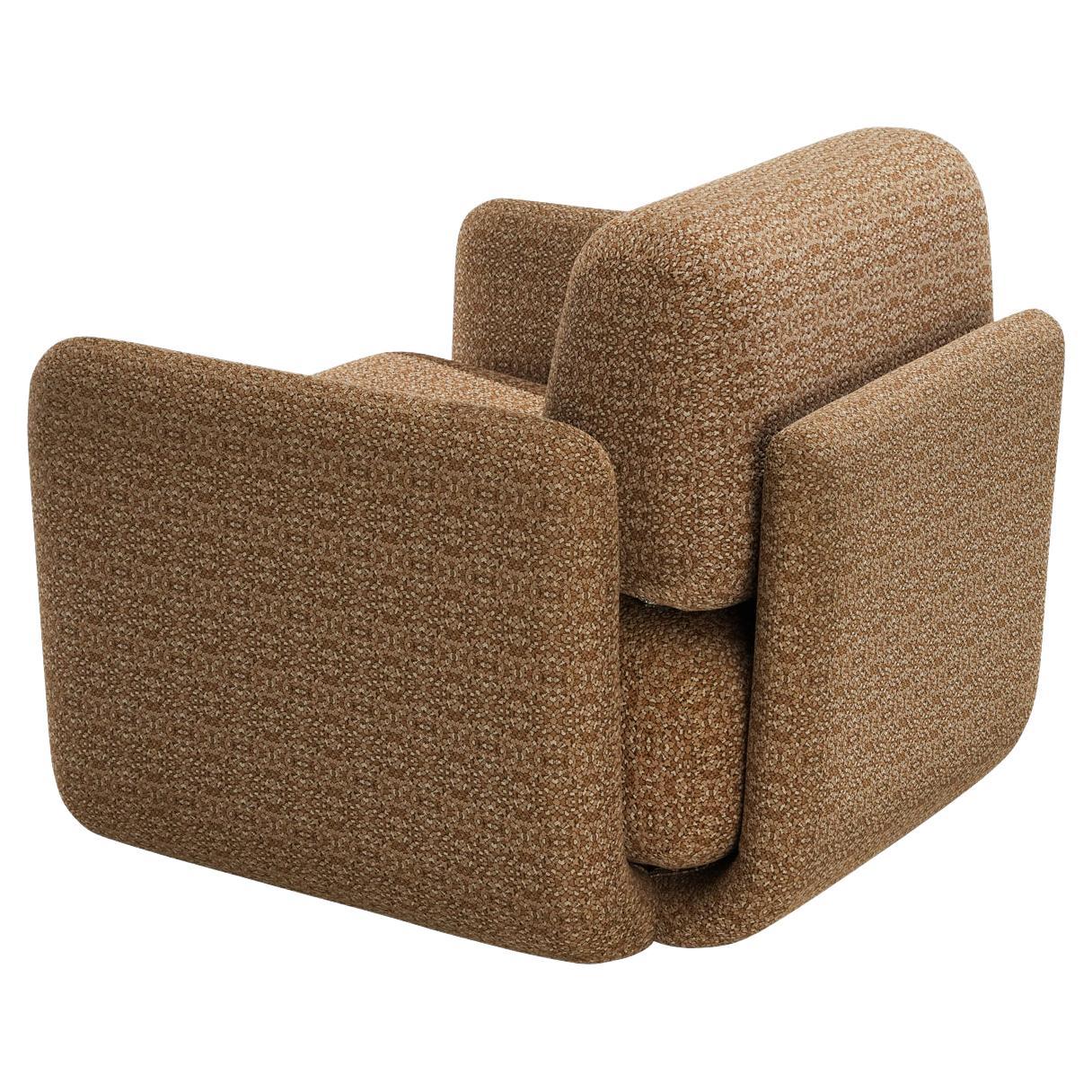1970s Post-Modern Lounge Chair in Beige Patterned Fabric