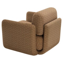 Chaise longue post-moderne des années 1970 en tissu beige à motifs