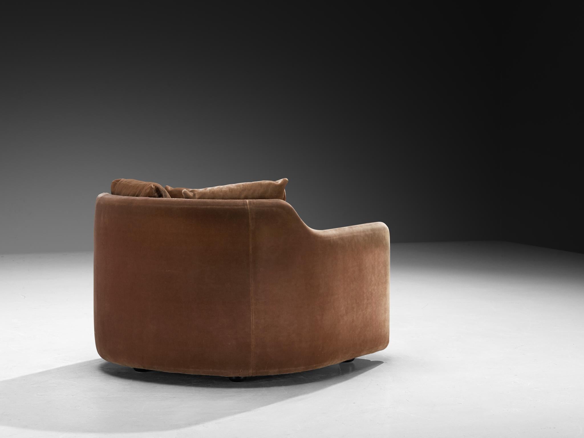 European 1970s Post-Modern Streamlined Lounge Chair in Brown Velvet