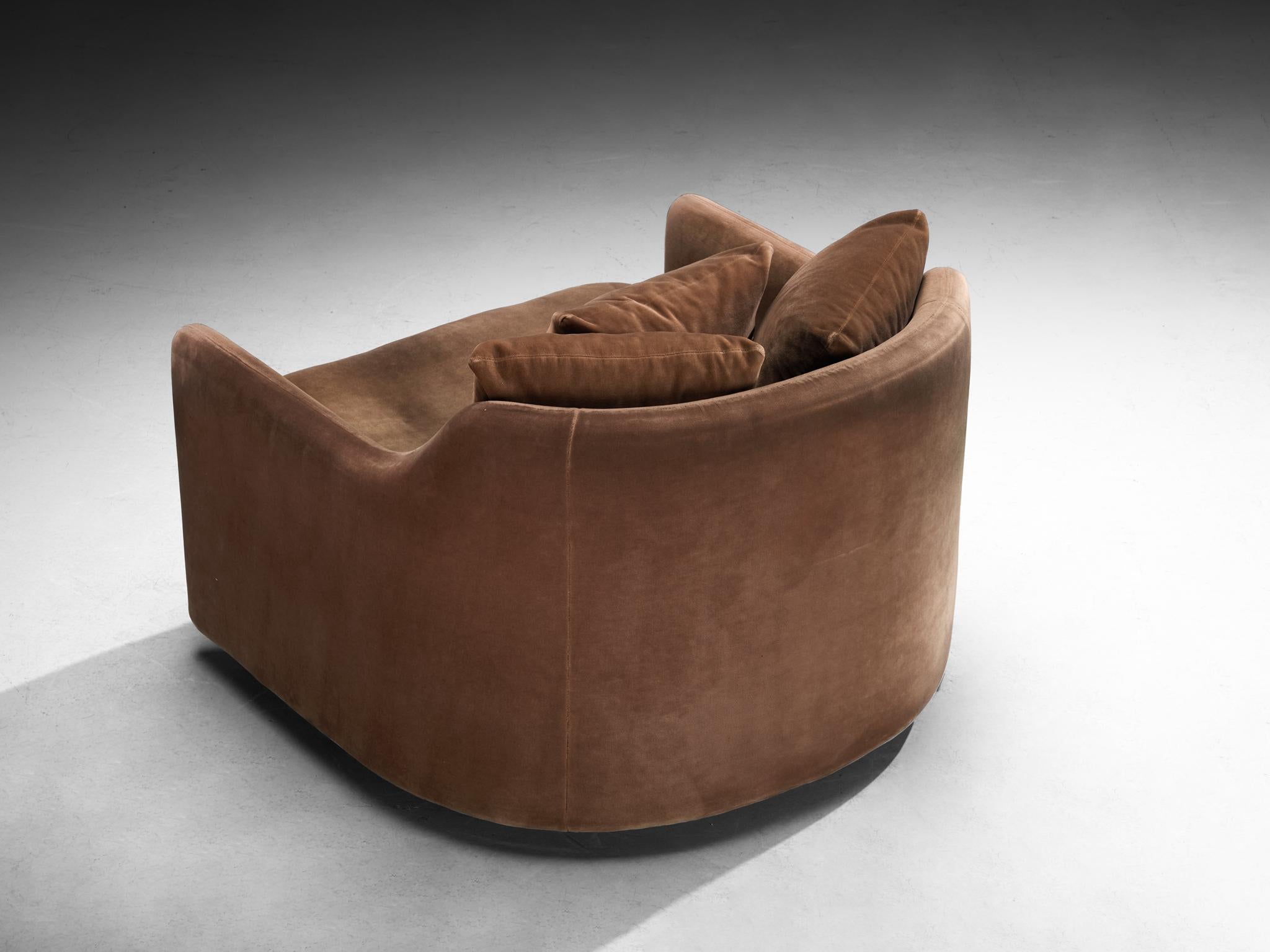 1970s Post-Modern Streamlined Lounge Chair in Brown Velvet In Good Condition In Waalwijk, NL