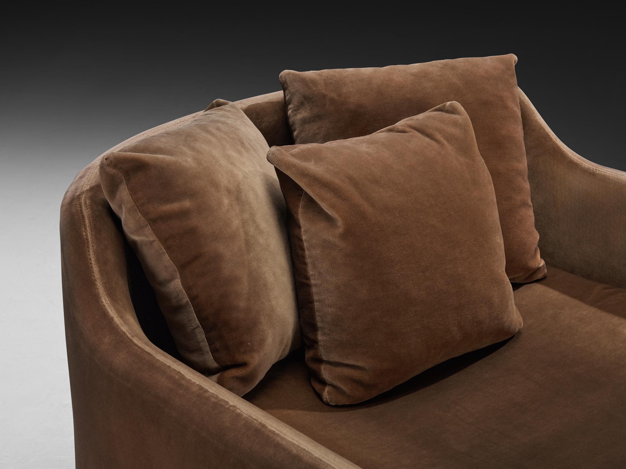Late 20th Century 1970s Post-Modern Streamlined Lounge Chair in Brown Velvet