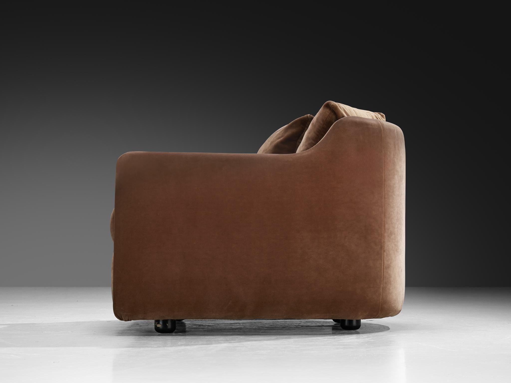 Fabric 1970s Post-Modern Streamlined Lounge Chair in Brown Velvet