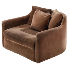 1970s Post-Modern Streamlined Lounge Chair in Brown Velvet
