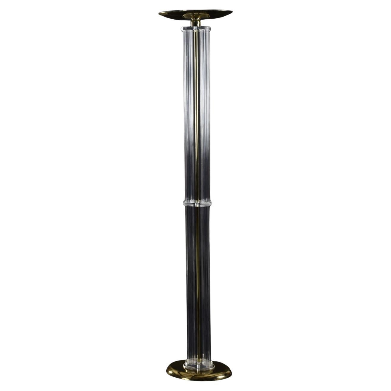 1970s Post-Modern Torchiere Floor Lamp in Clear Acrylic & Gold Brass