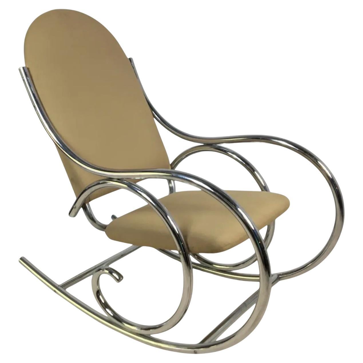 1970 Post Modern Tubular Chrome Rocking Chair Manner Of Maison Jansen