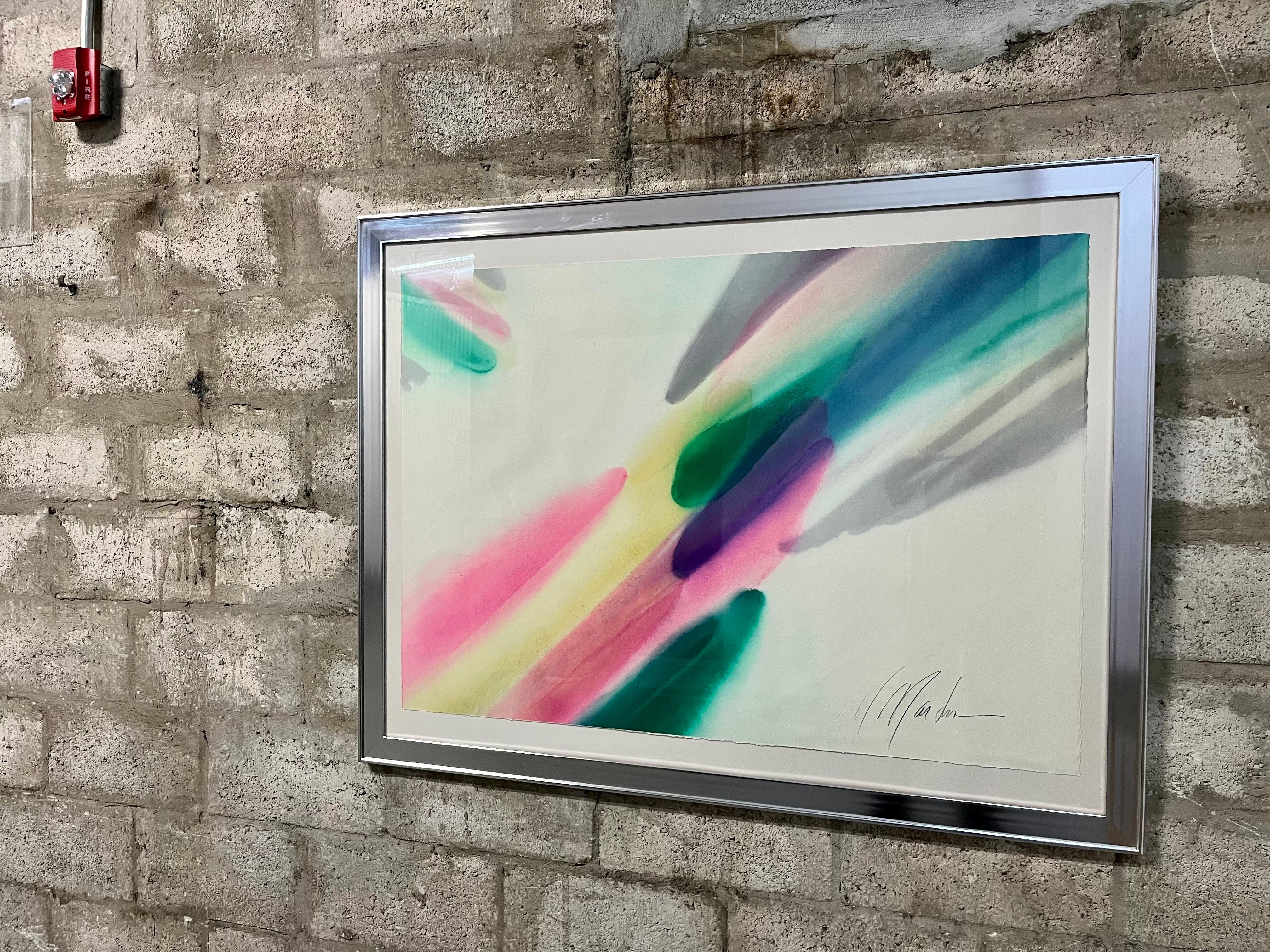 Chrome Peinture encadrée postmoderne aux couleurs délavées abstraites des années 1970, signée par l'artiste  en vente