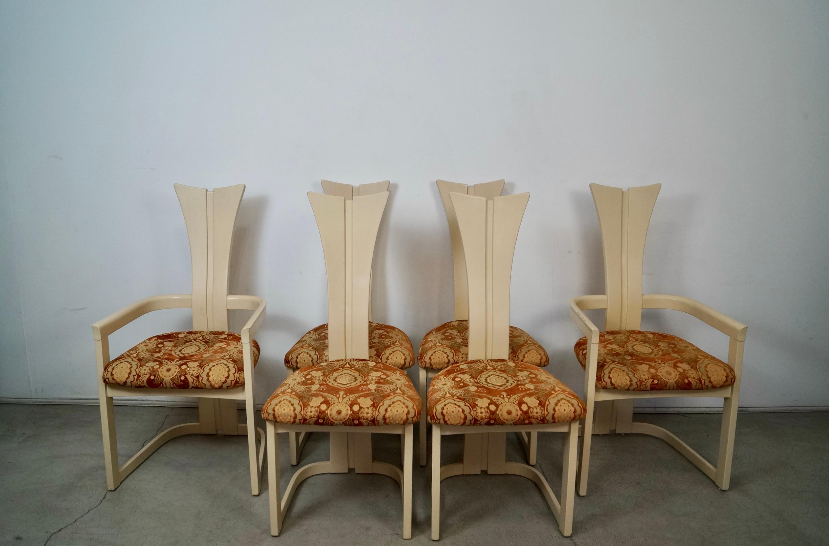 1970's Postmodern Art Deco Italian Lacquered Dining Chairs - Set of Six In Fair Condition For Sale In Burbank, CA