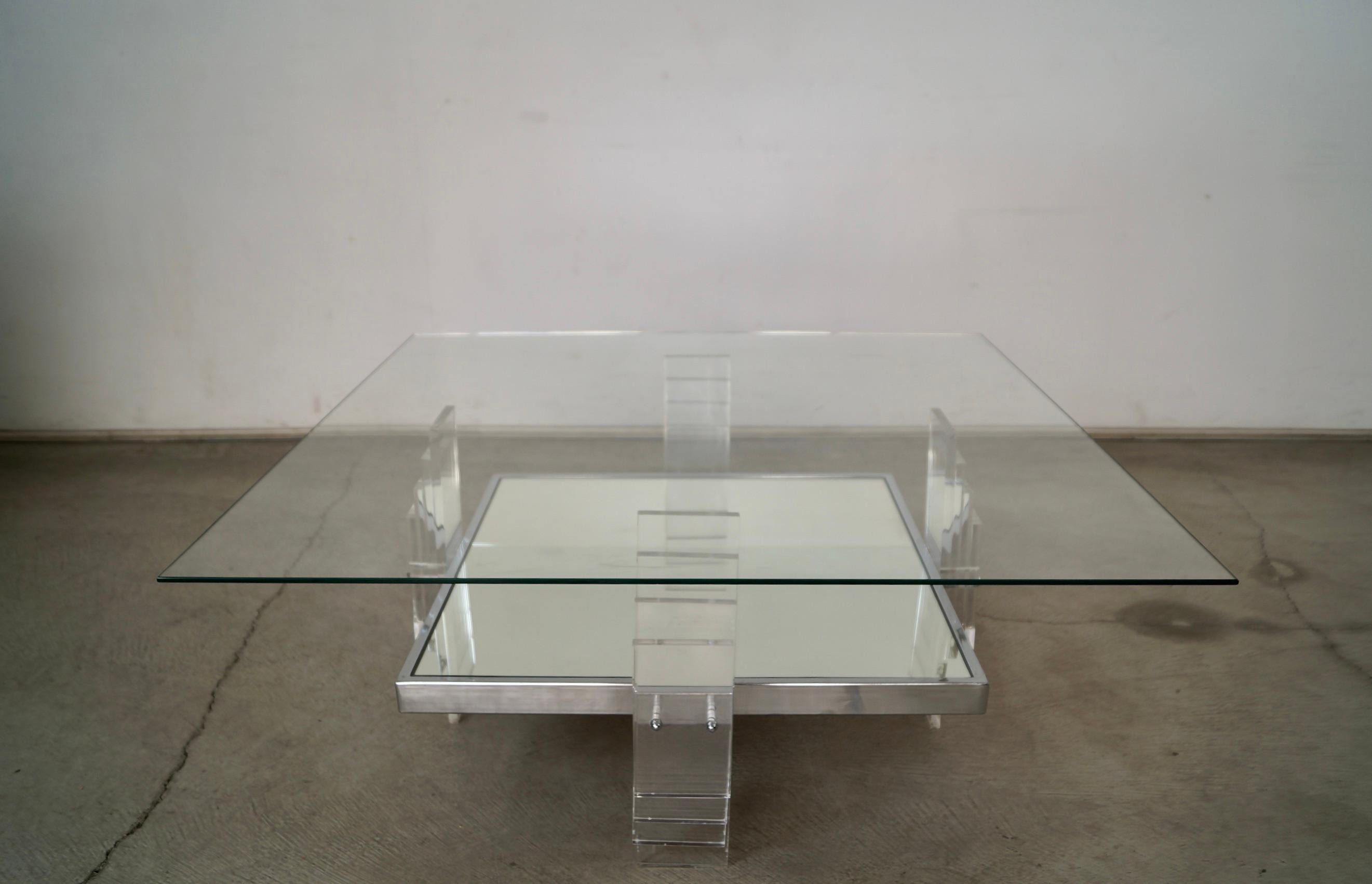 Glass 1970's Postmodern Art Deco Sculptural Lucite Coffee Table For Sale