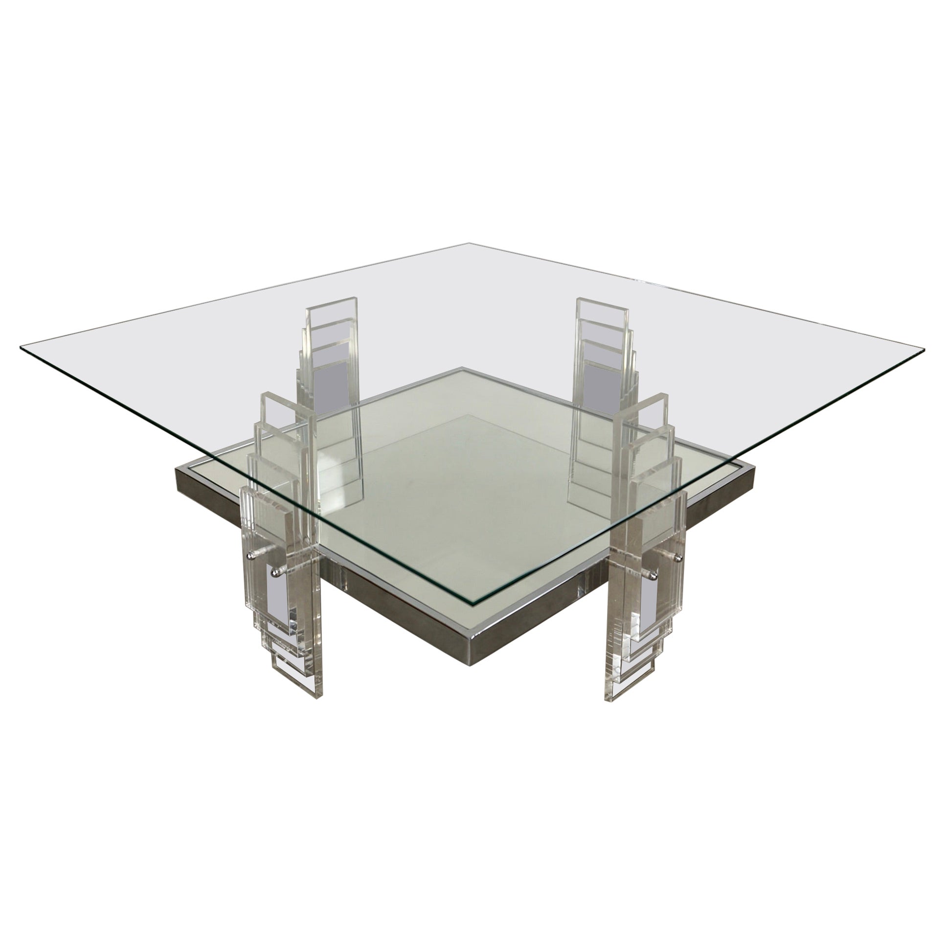 1970's Postmodern Art Deco Sculptural Lucite Coffee Table For Sale