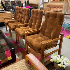 1970s PostModern Brown High-Back Dining Chairs with Arms on Casters