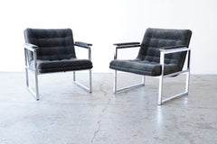 1970s Postmodern Chrome and velvet  lounge chairs in the style of Milo Baughman