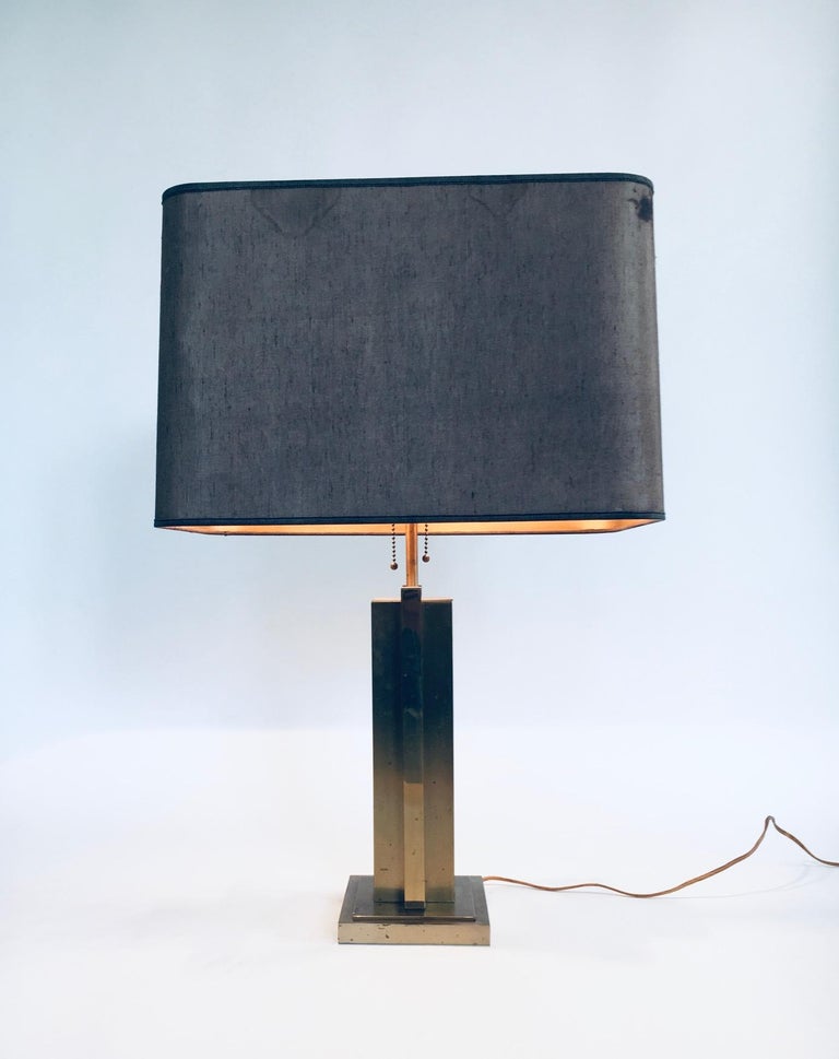 1970's Postmodern Design Brass Architectural Table Lamp For Sale at 1stDibs