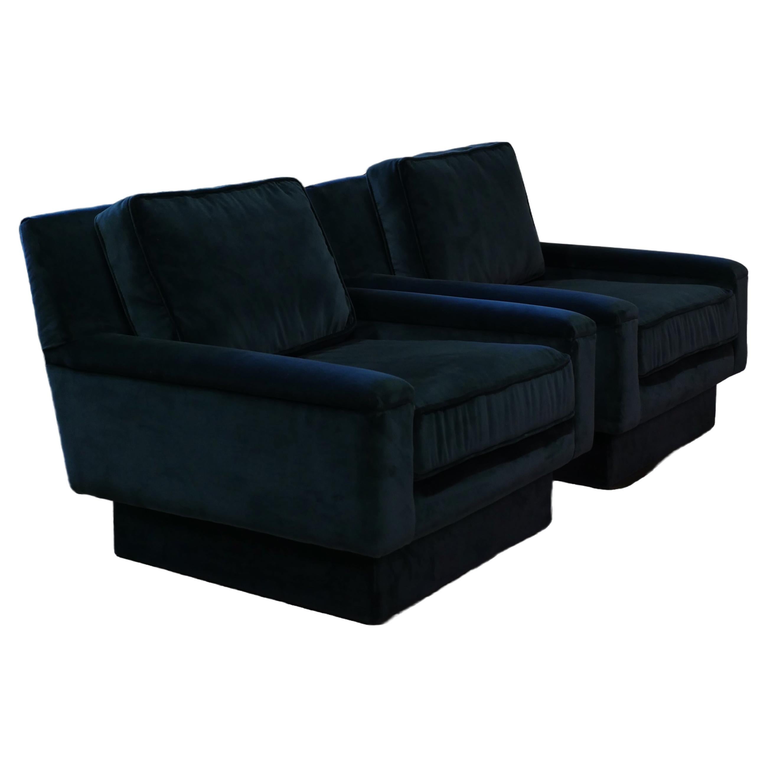 1970s Postmodern  Emerald Velvet Lounge Chairs - Set of 2 For Sale