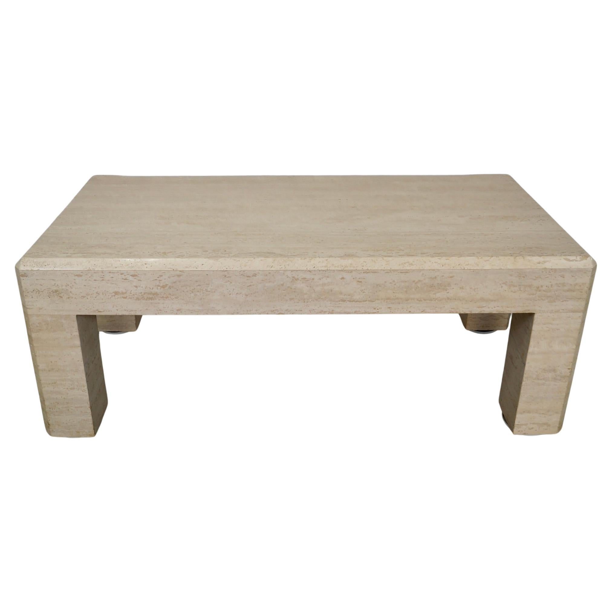 1970's Postmodern Hollywood Regency Solid Travertine Coffee Table For Sale