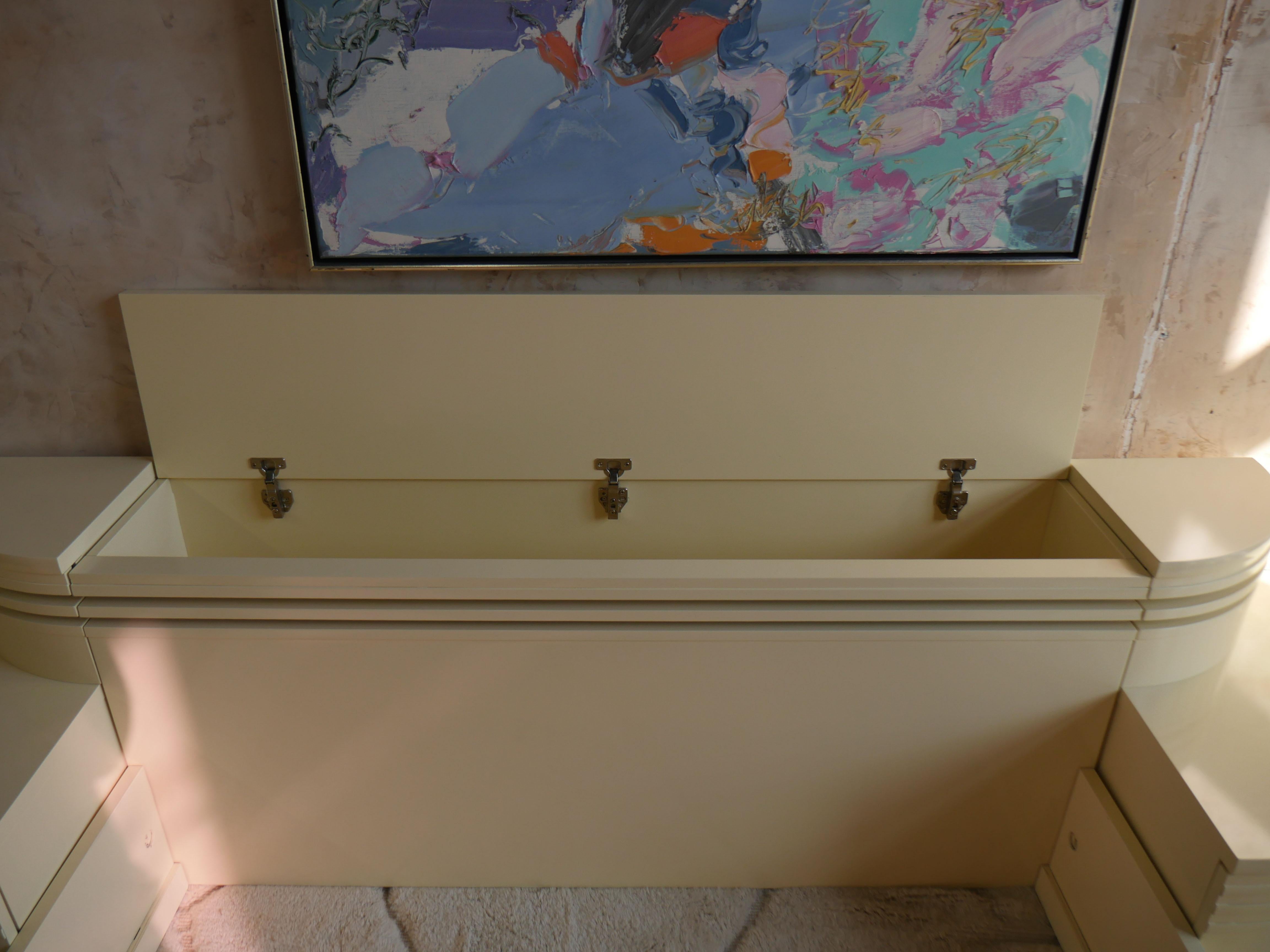 Wood 1970s Postmodern Italian Sculptural Queen Size Bed with Nightstands For Sale