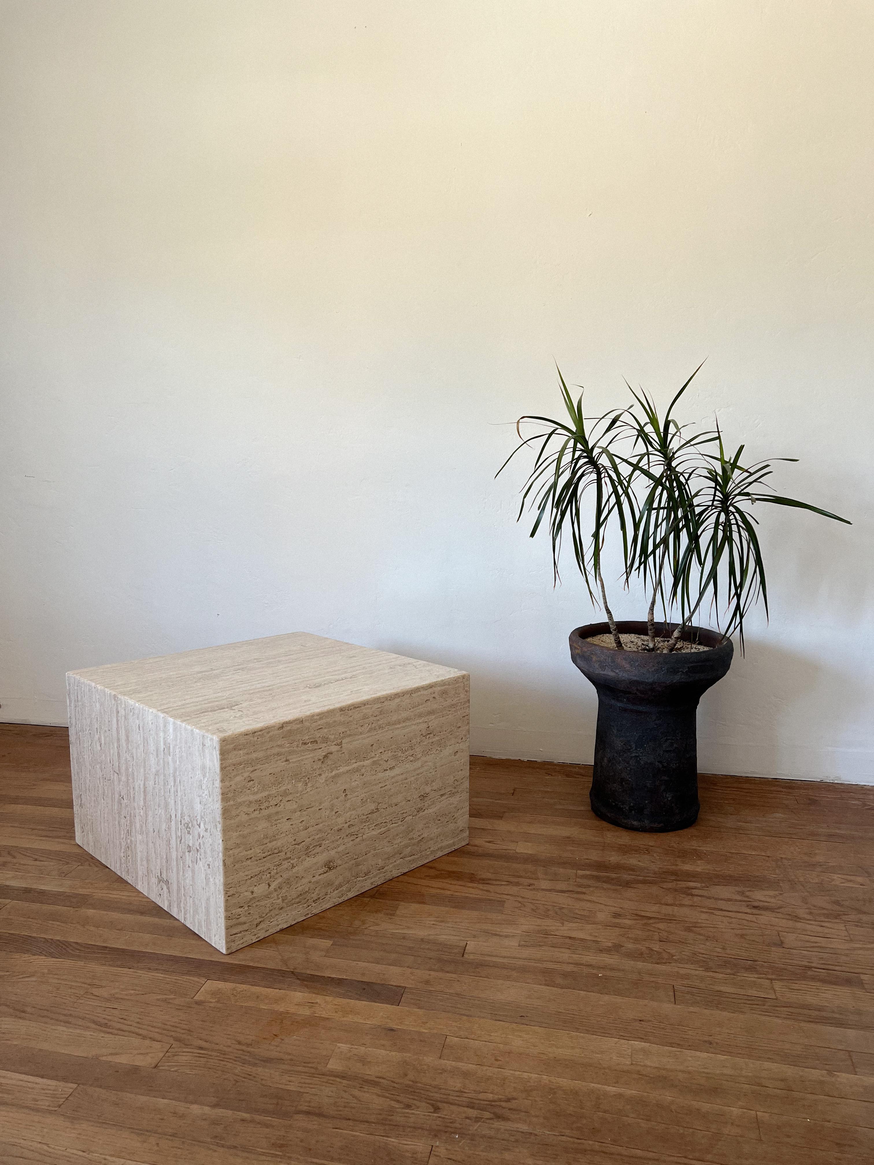 Polished 1970s Postmodern Italian Travertine Cube Coffee Table For Sale