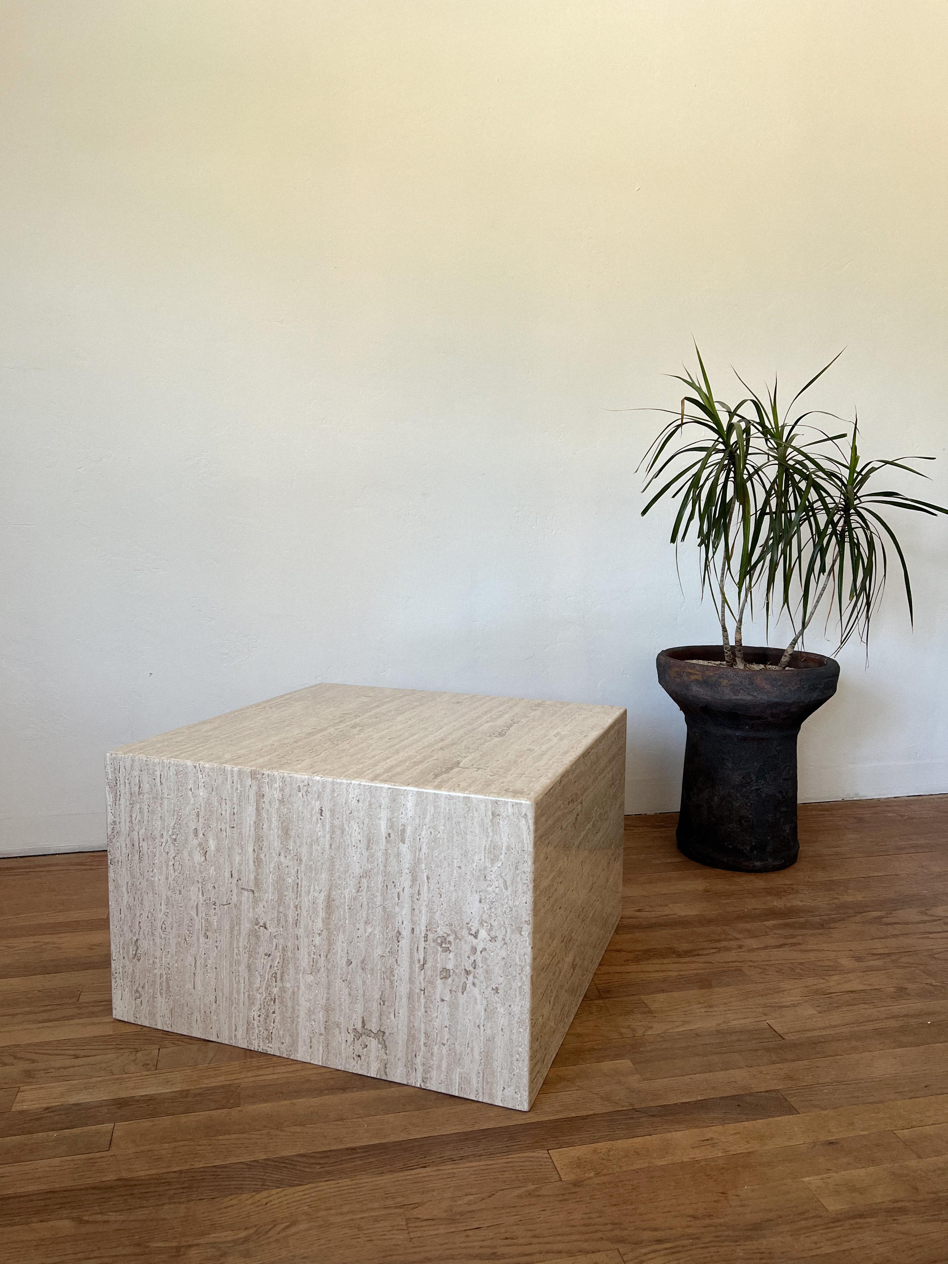 Polished 1970s Postmodern Italian Travertine Cube Coffee Table