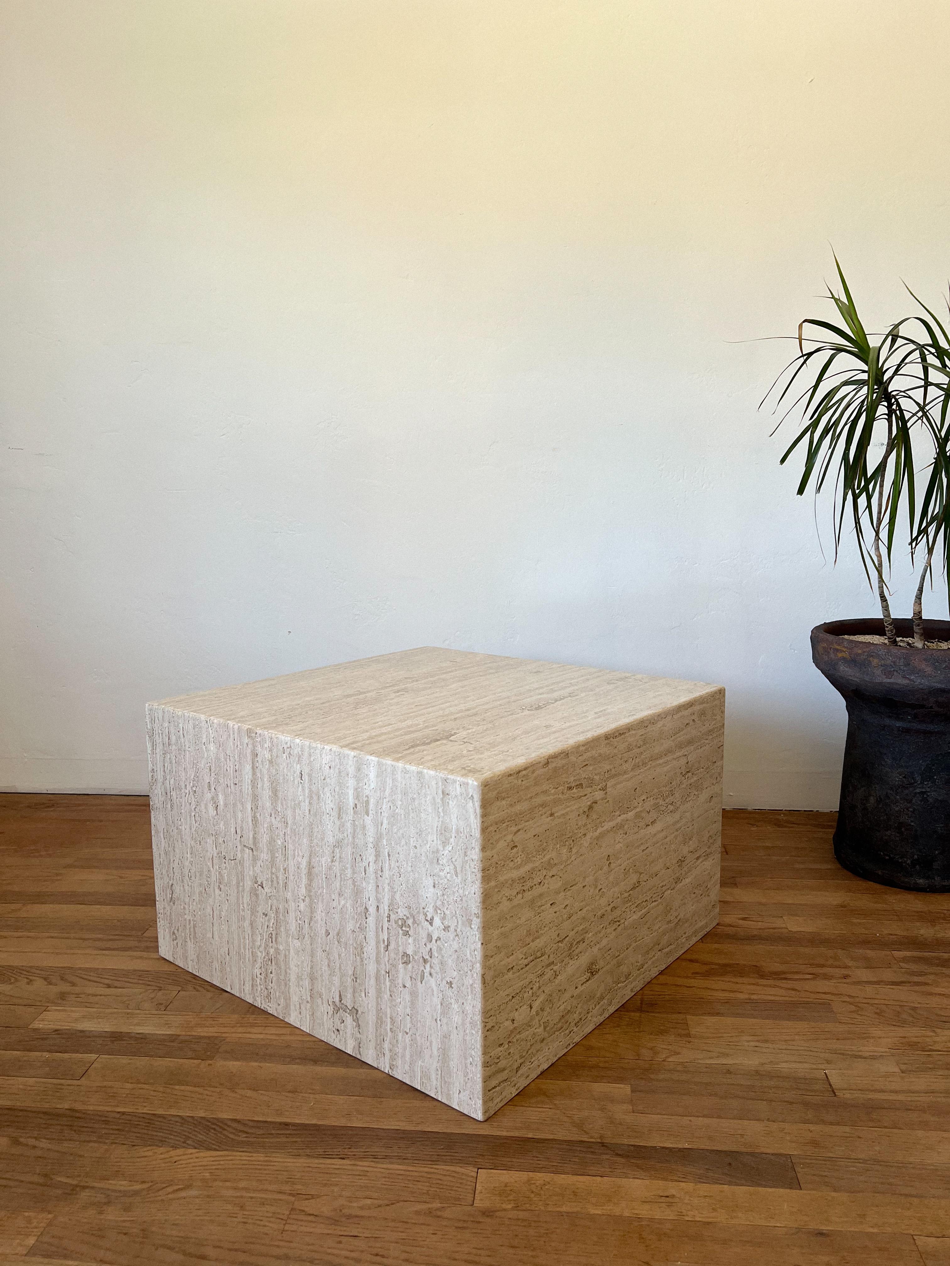 Late 20th Century 1970s Postmodern Italian Travertine Cube Coffee Table For Sale
