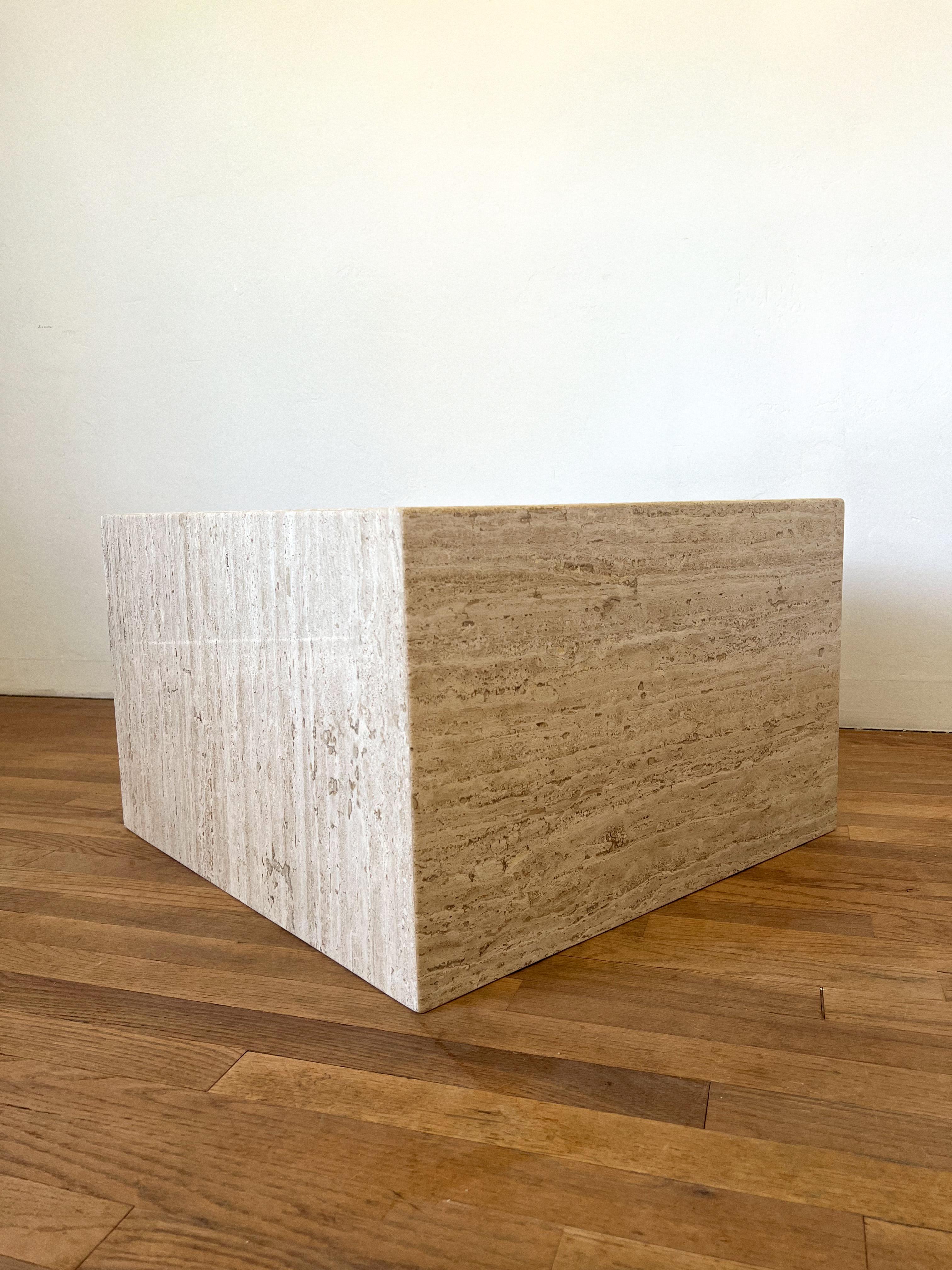 Glass 1970s Postmodern Italian Travertine Cube Coffee Table