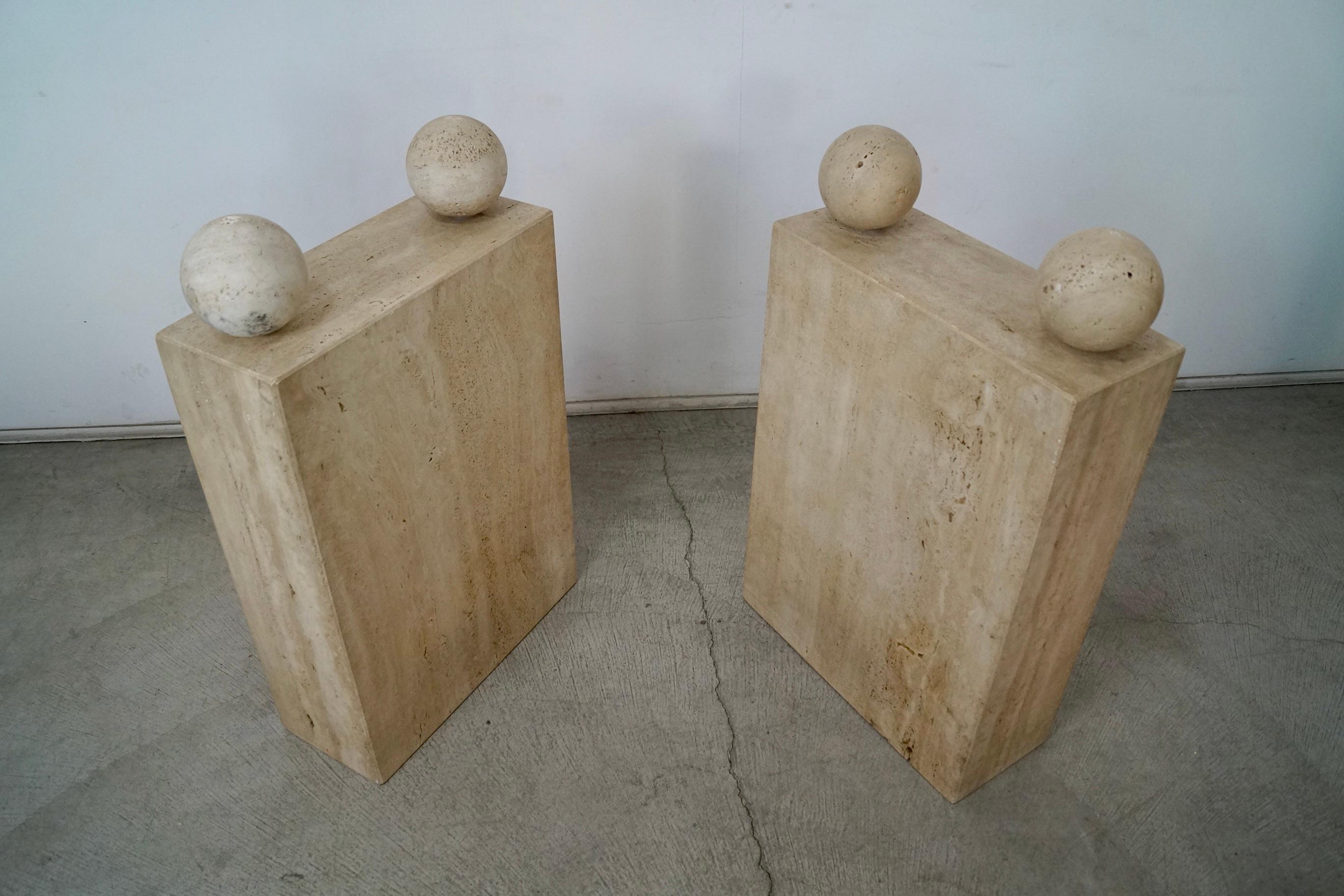 1970's Postmodern Italian Travertine Double Pedestal & Glass Dining Table 13