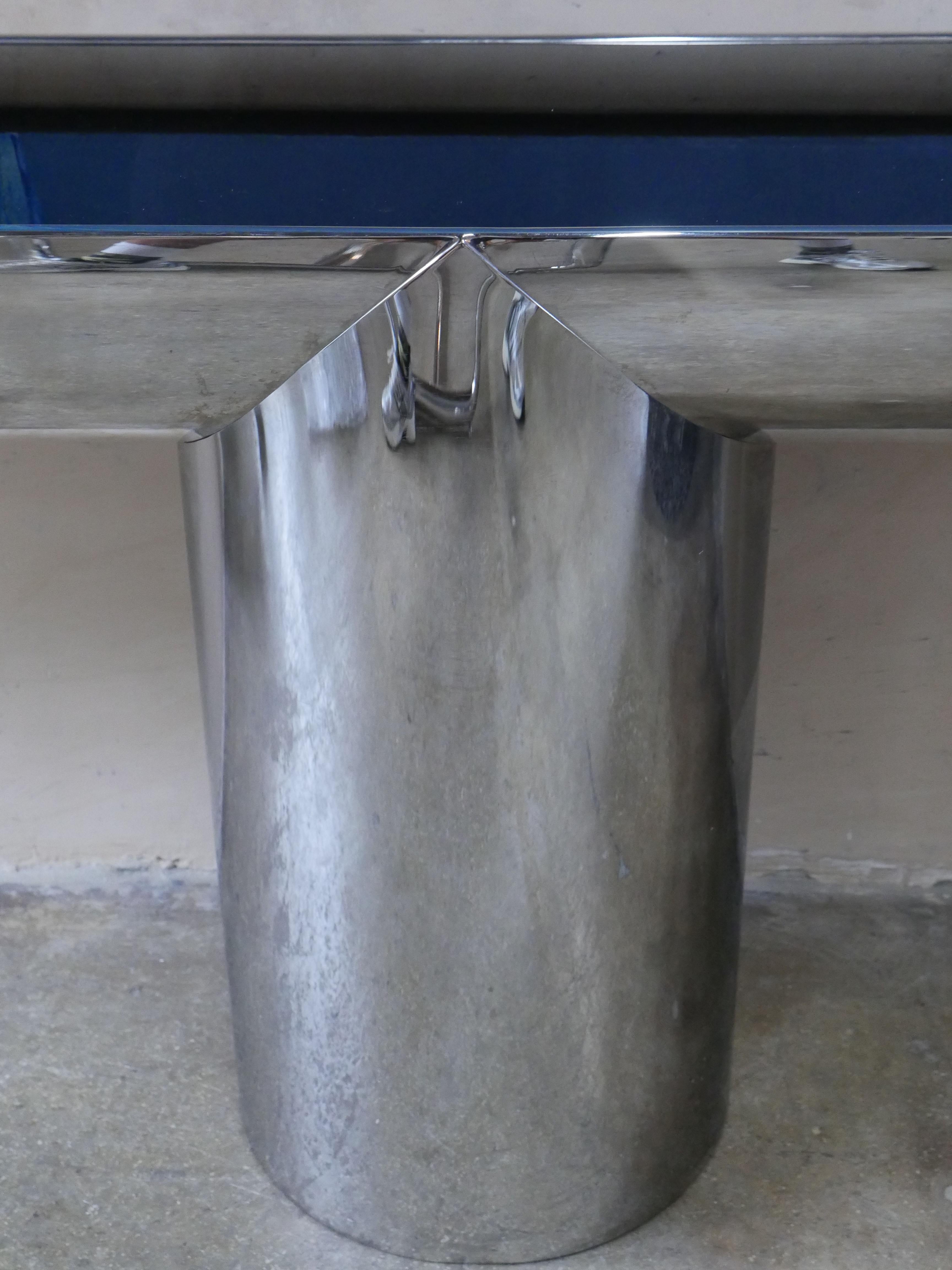 Postmoderno Tavolo console postmoderno degli anni '70 di J. Wade Beam per Brueton in acciaio inox in vendita