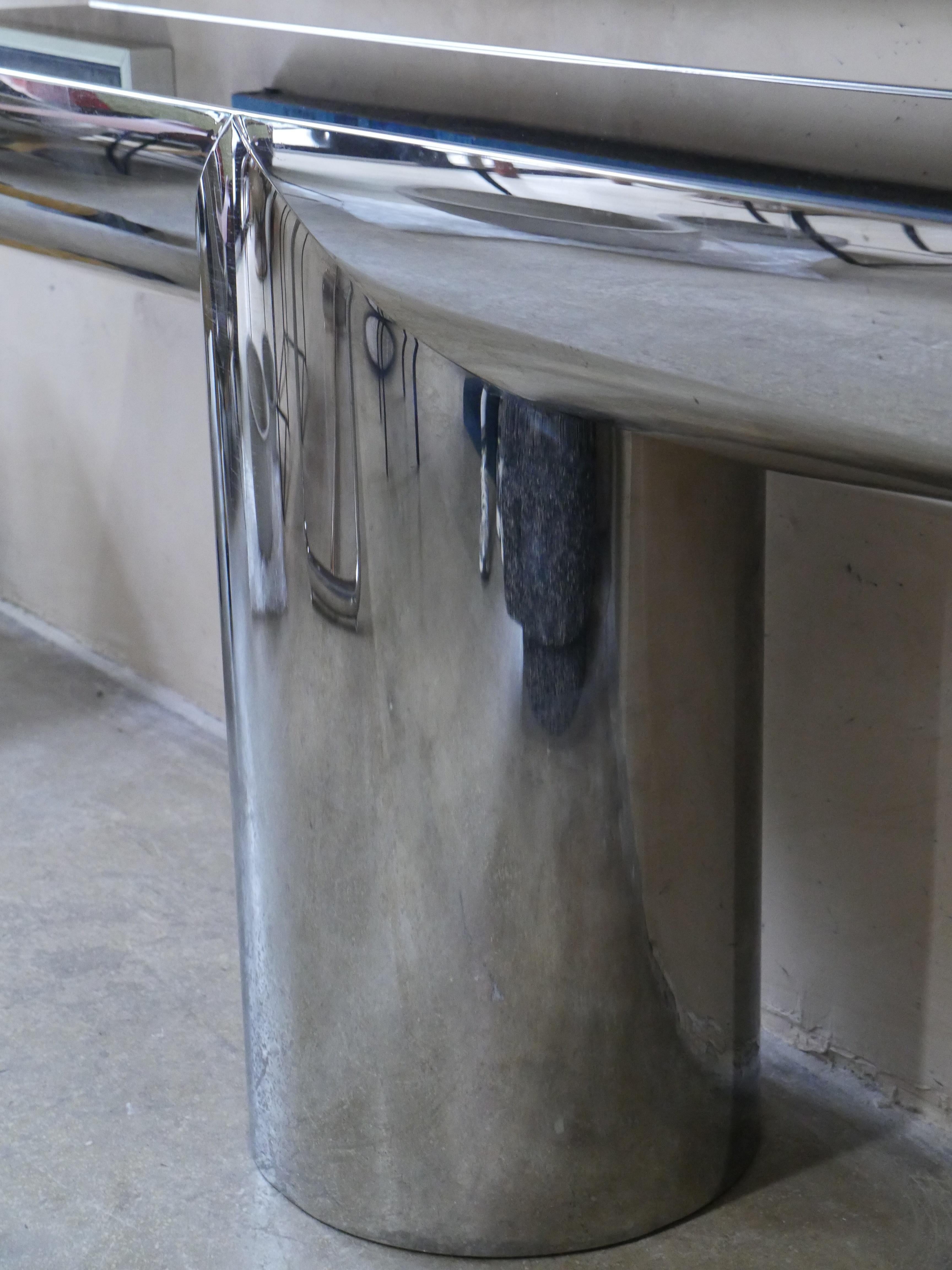 Tavolo console postmoderno degli anni '70 di J. Wade Beam per Brueton in acciaio inox In condizioni buone in vendita a Miami, FL