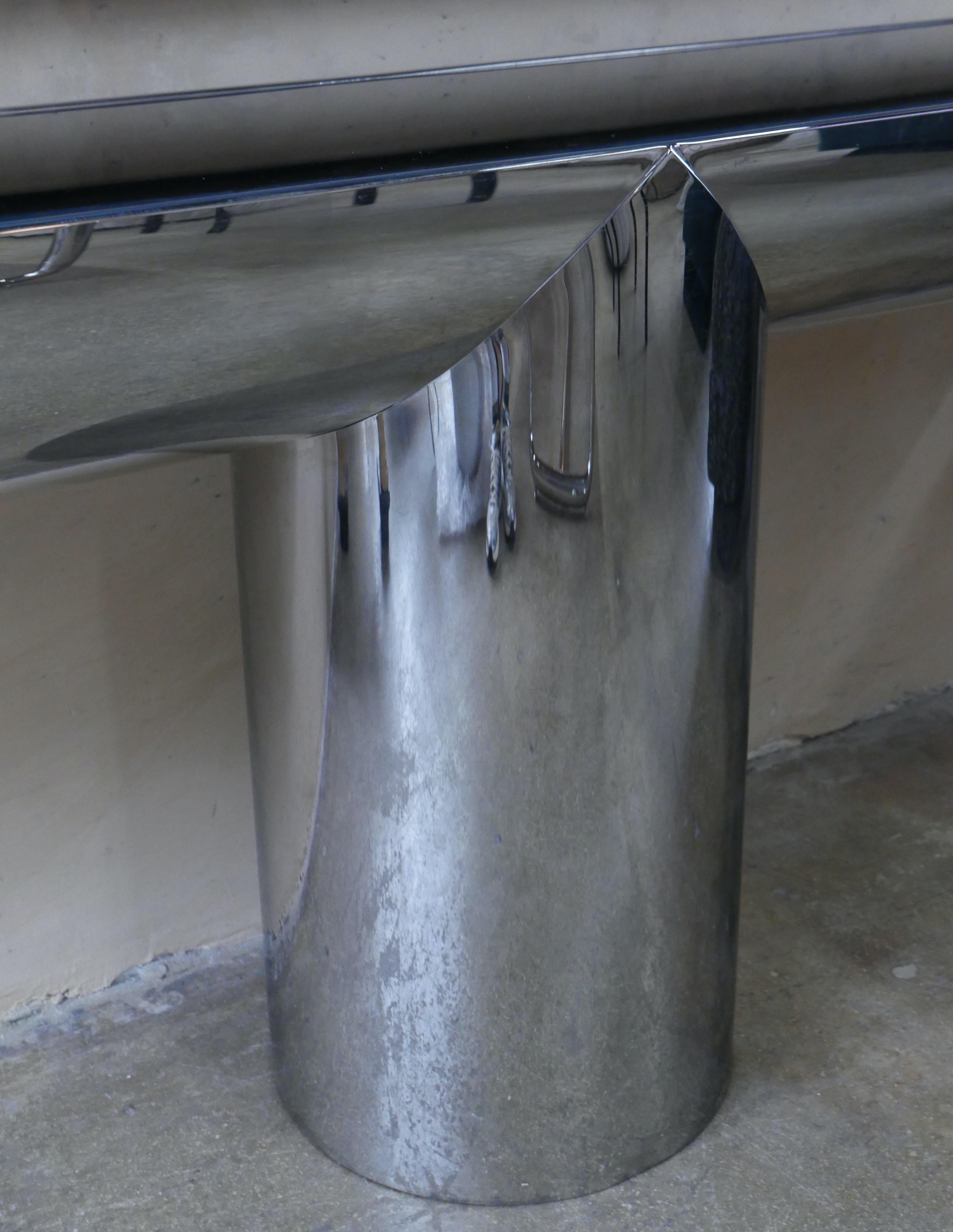 Fine XX secolo Tavolo console postmoderno degli anni '70 di J. Wade Beam per Brueton in acciaio inox in vendita