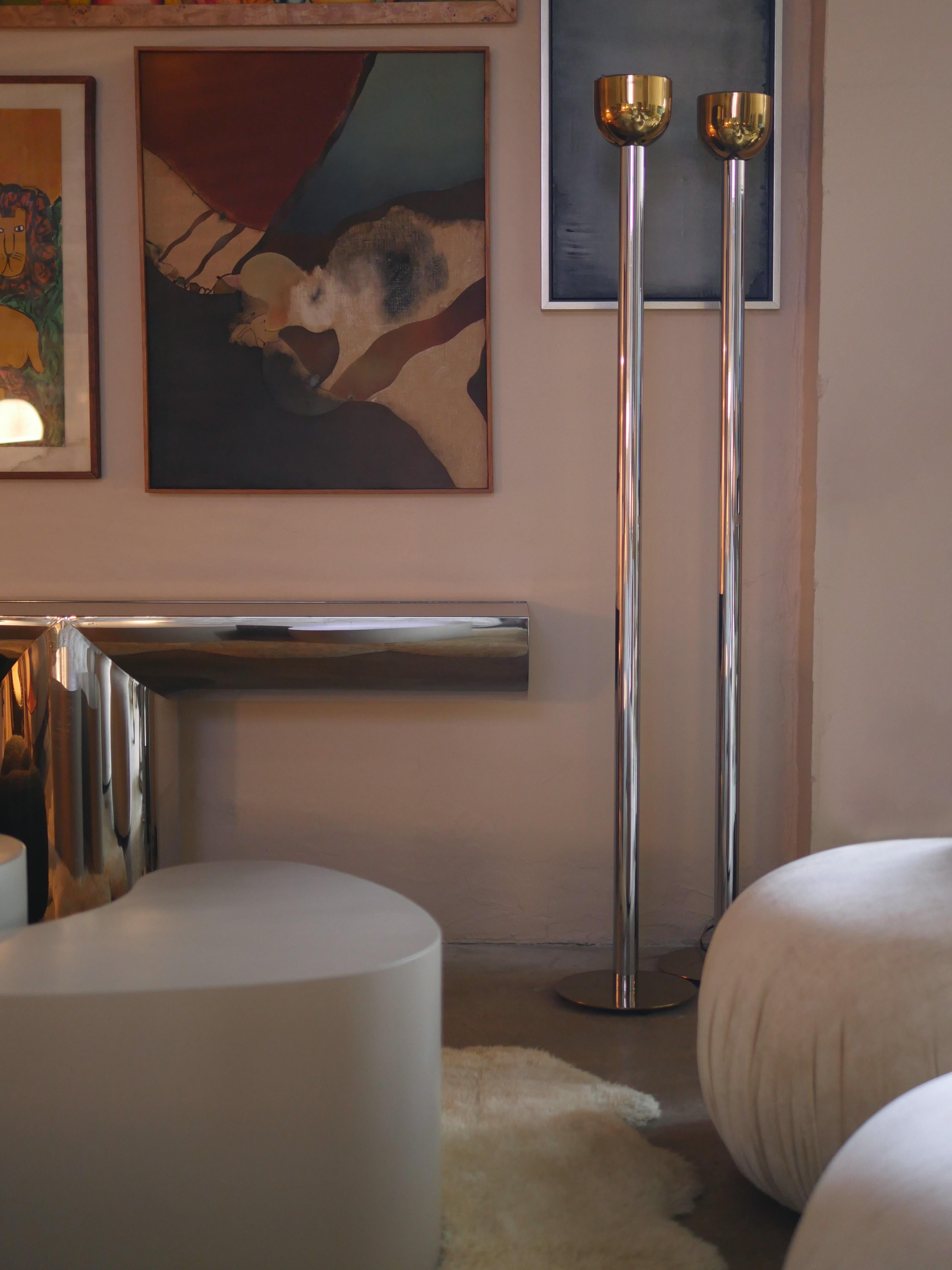 Tavolo console postmoderno degli anni '70 di J. Wade Beam per Brueton in acciaio inox in vendita 1