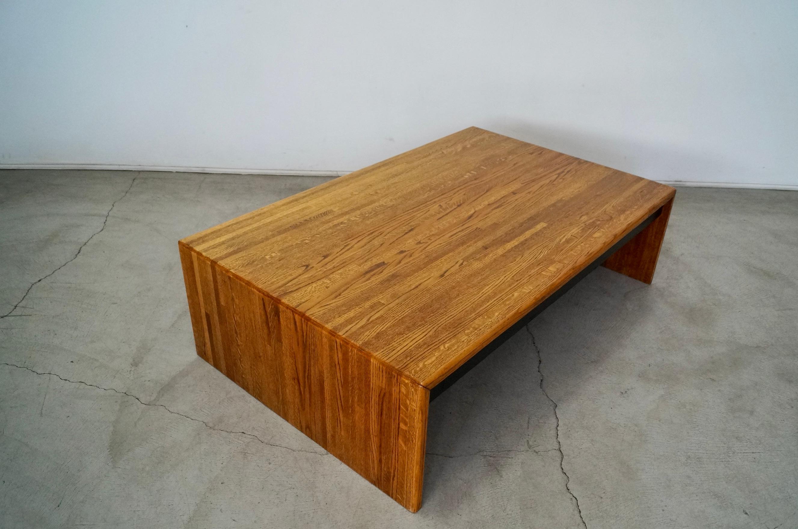 1970's Postmodern Lou Hodges Style Solid Oak Parquet Coffee Table For Sale 3