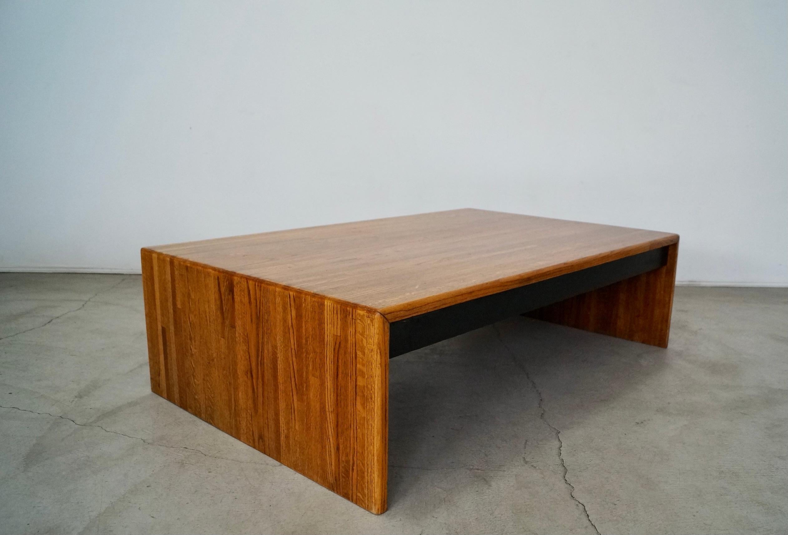 1970's Postmodern Lou Hodges Style Solid Oak Parquet Coffee Table For Sale 4