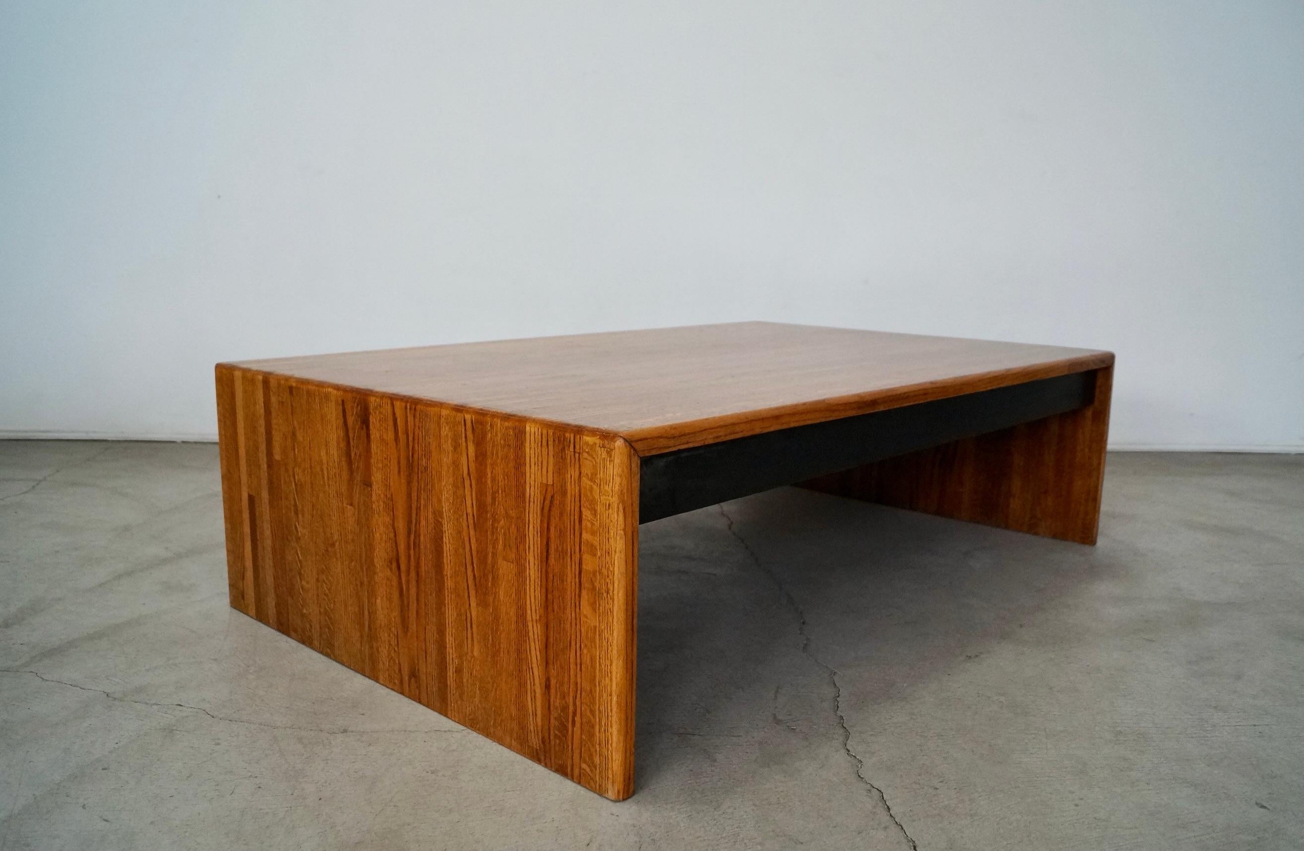 1970's Postmodern Lou Hodges Style Solid Oak Parquet Coffee Table For Sale 6