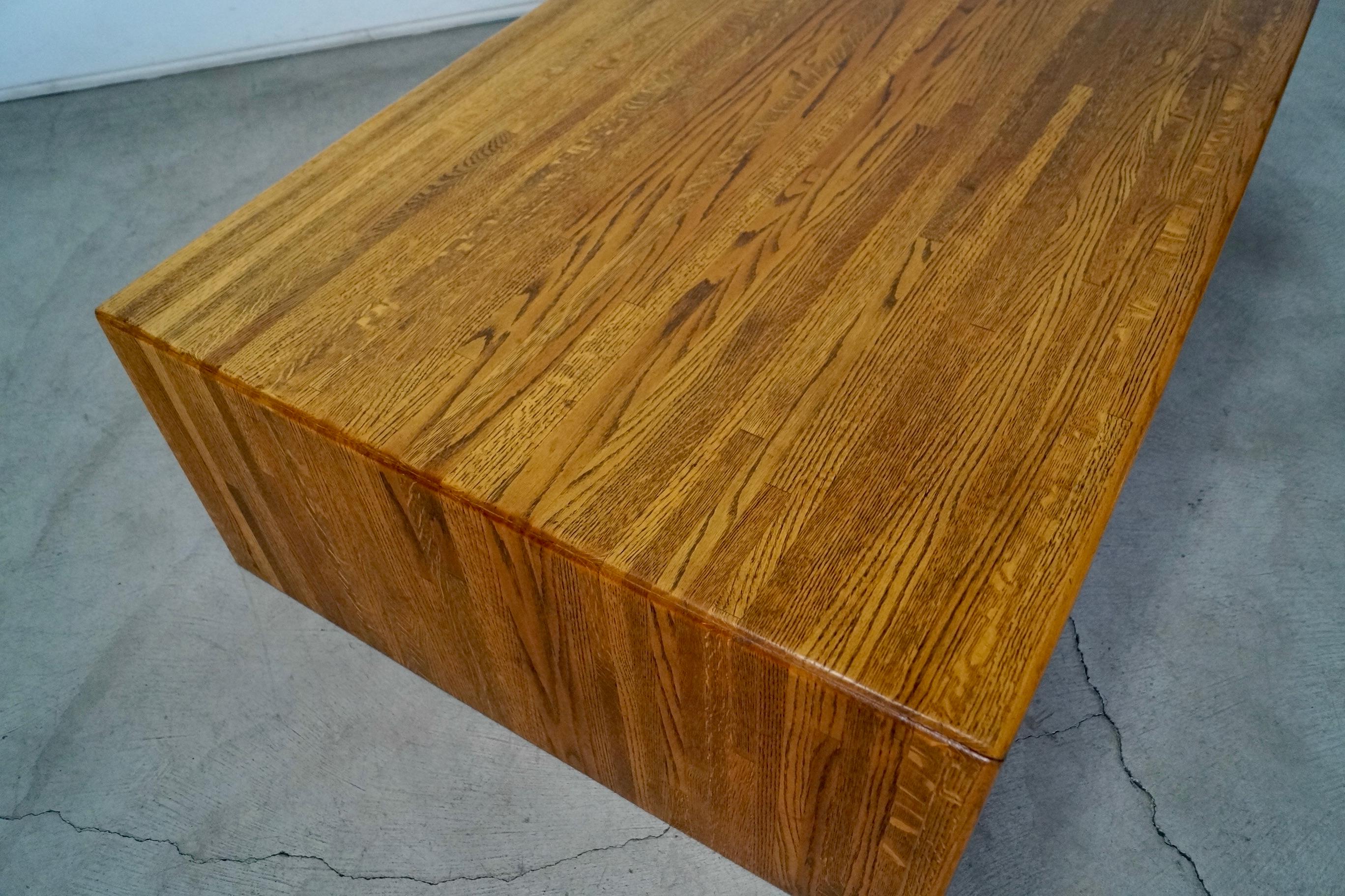 1970's Postmodern Lou Hodges Style Solid Oak Parquet Coffee Table For Sale 7