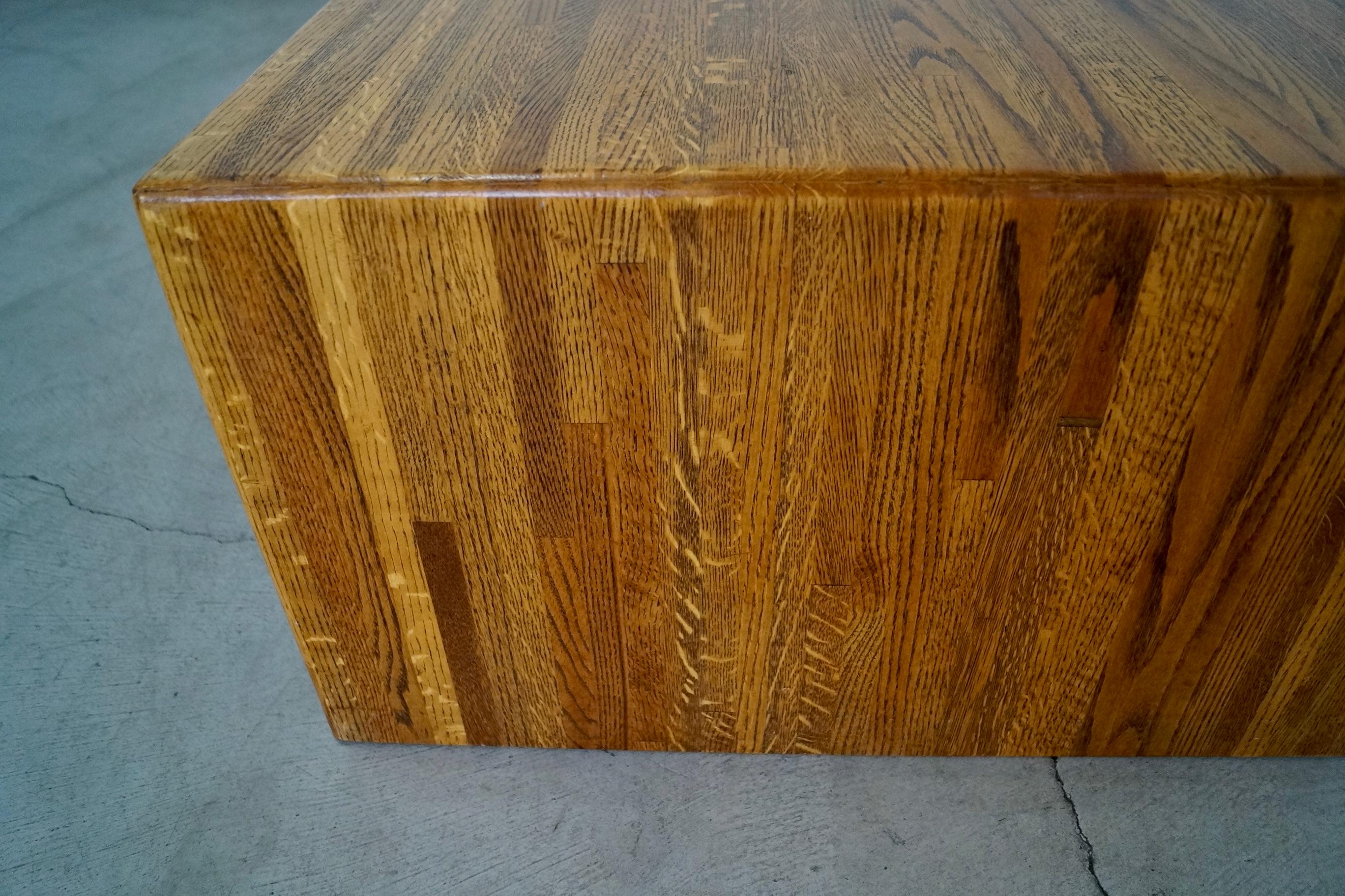 1970's Postmodern Lou Hodges Style Solid Oak Parquet Coffee Table For Sale 8