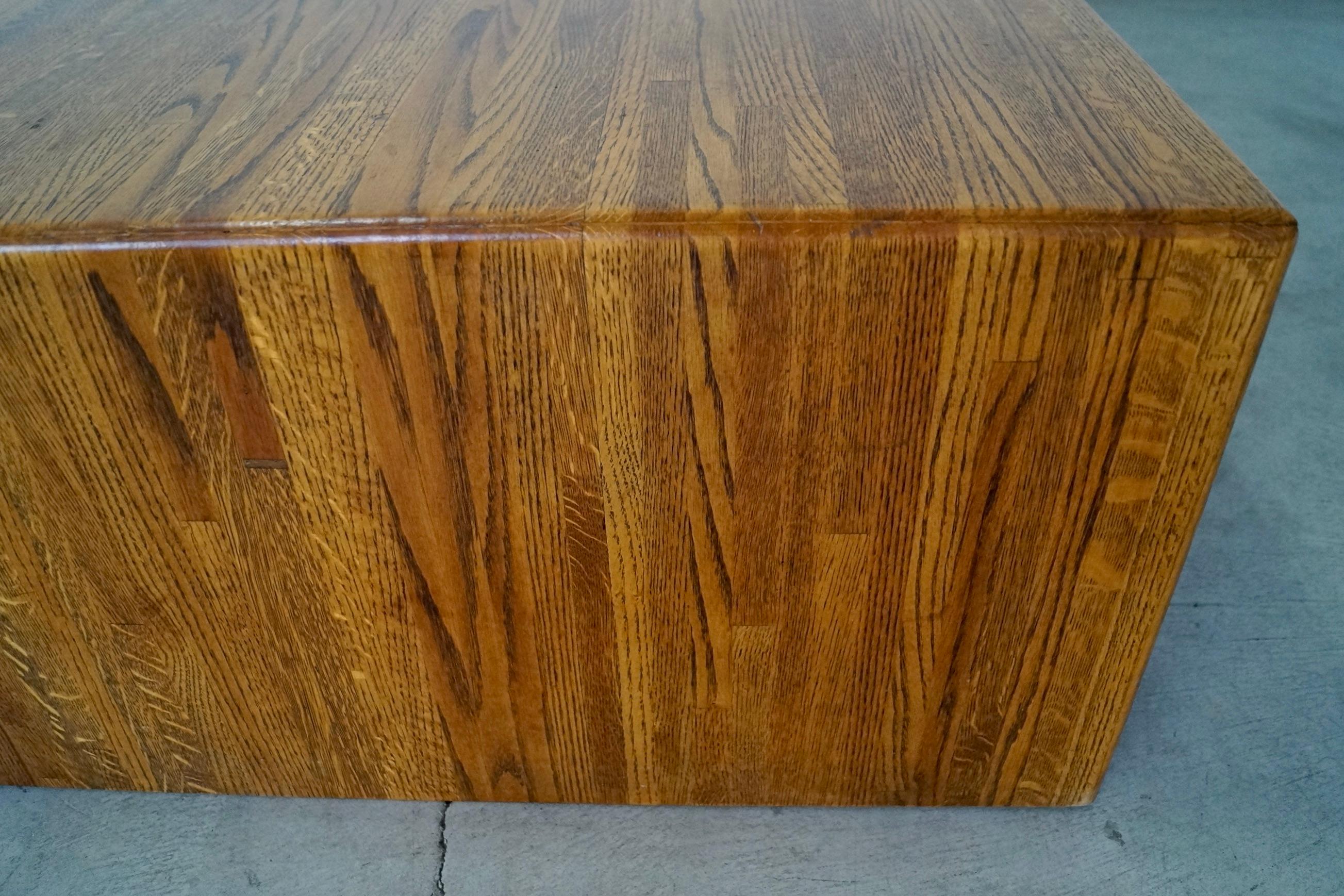 1970's Postmodern Lou Hodges Style Solid Oak Parquet Coffee Table For Sale 9