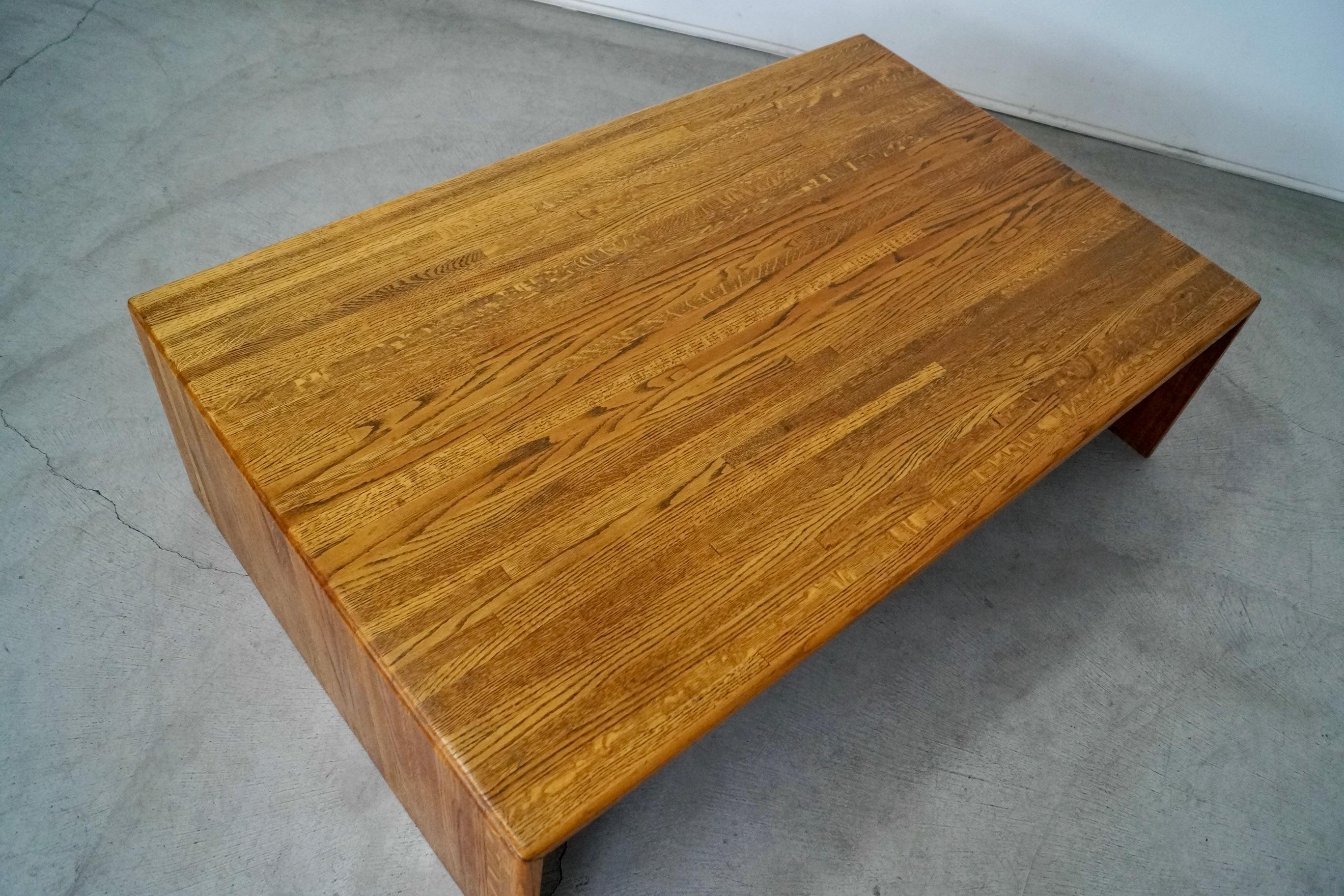 1970's Postmodern Lou Hodges Style Solid Oak Parquet Coffee Table For Sale 11