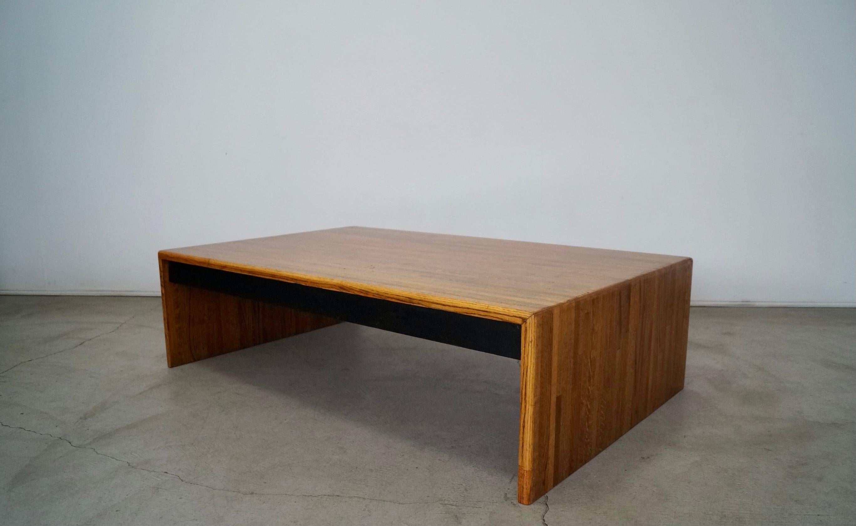 1970's Postmodern Lou Hodges Style Solid Oak Parquet Coffee Table In Good Condition For Sale In Burbank, CA