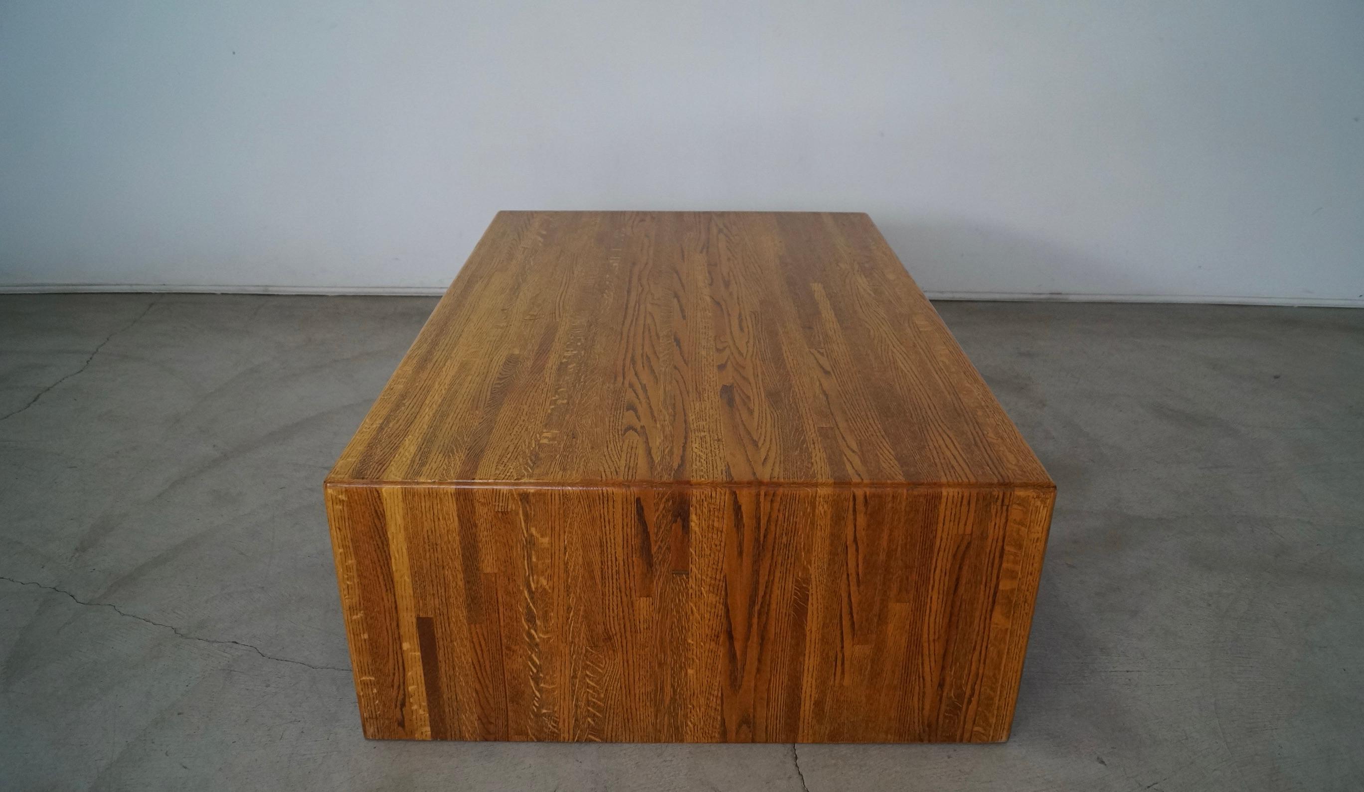 Late 20th Century 1970's Postmodern Lou Hodges Style Solid Oak Parquet Coffee Table For Sale