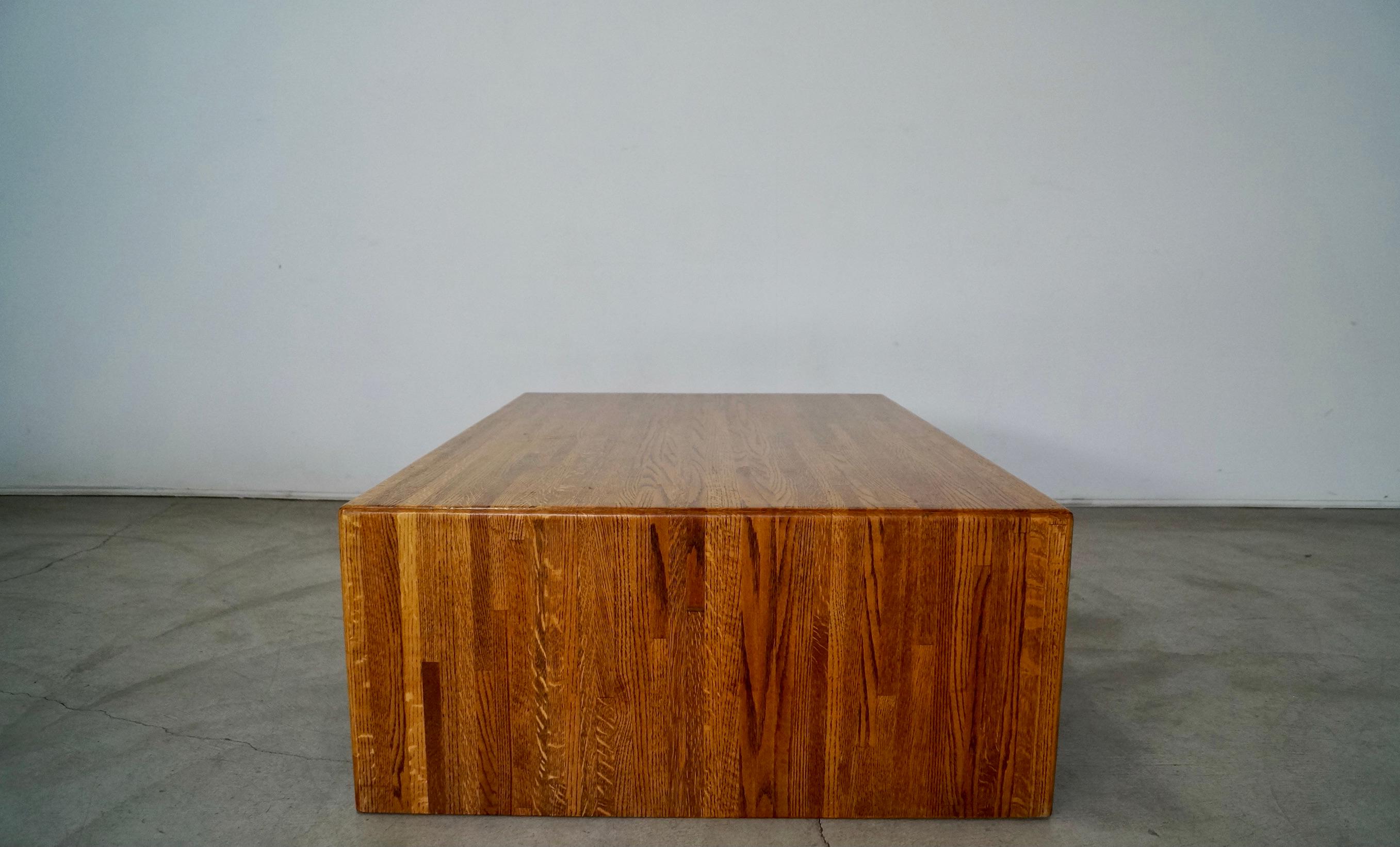 1970's Postmodern Lou Hodges Style Solid Oak Parquet Coffee Table For Sale 2