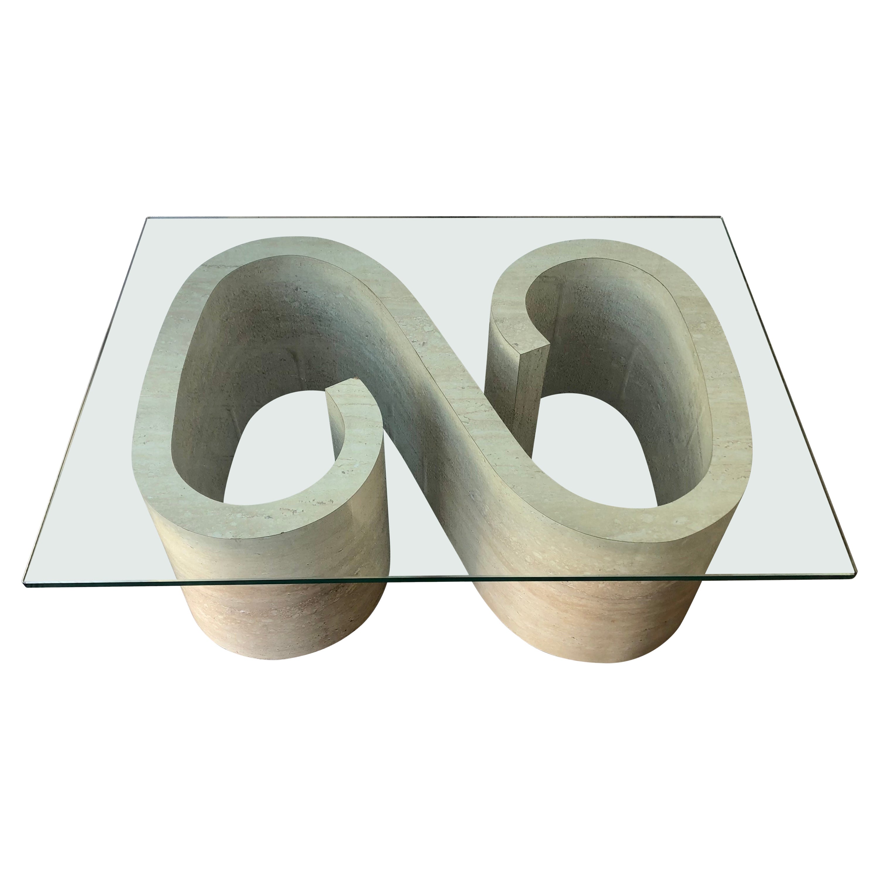 1970s Postmodern Marbleized Laminated S-Shaped Coffee Table