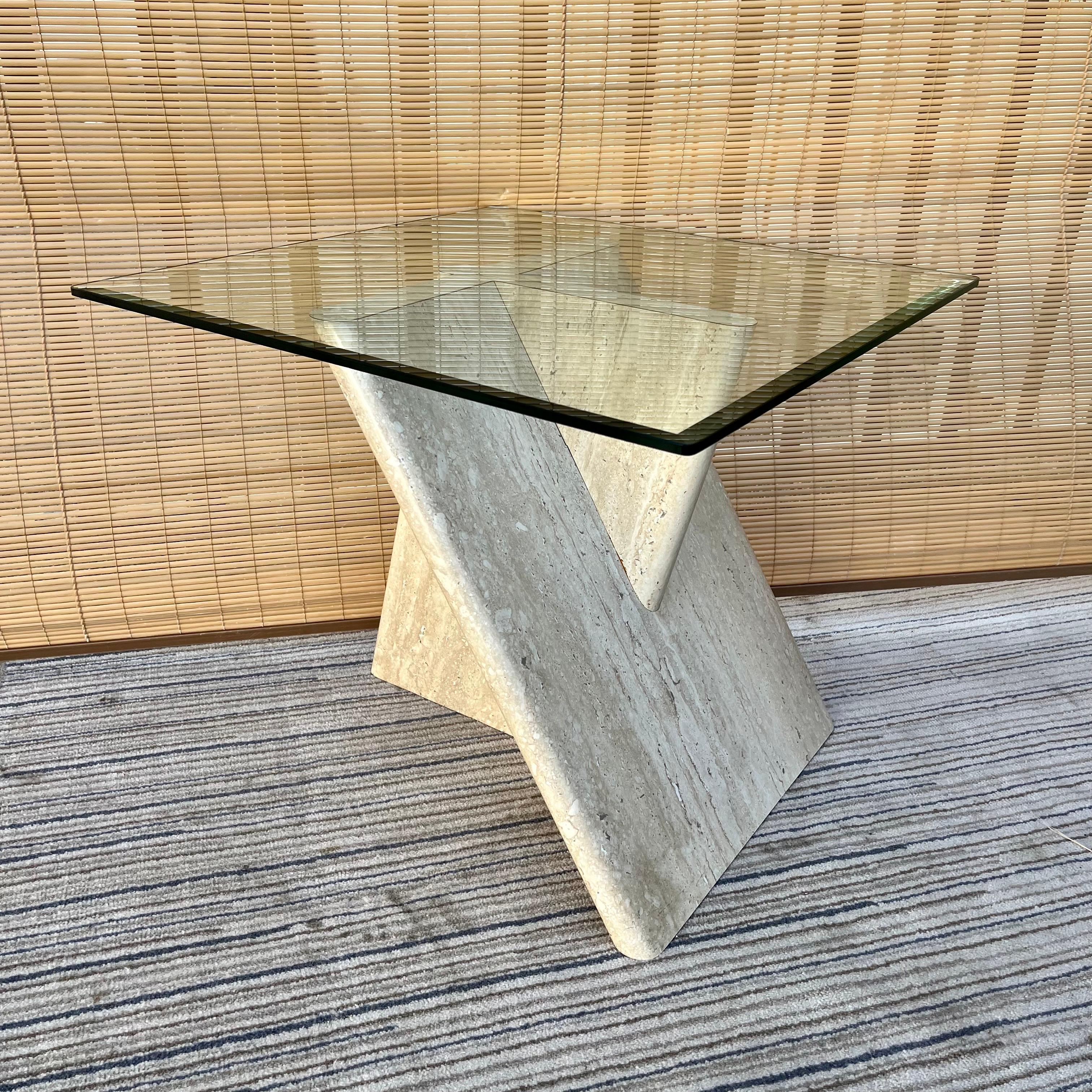 1970s Postmodern Marbleized Laminated Side Table with Glass Top For Sale 3