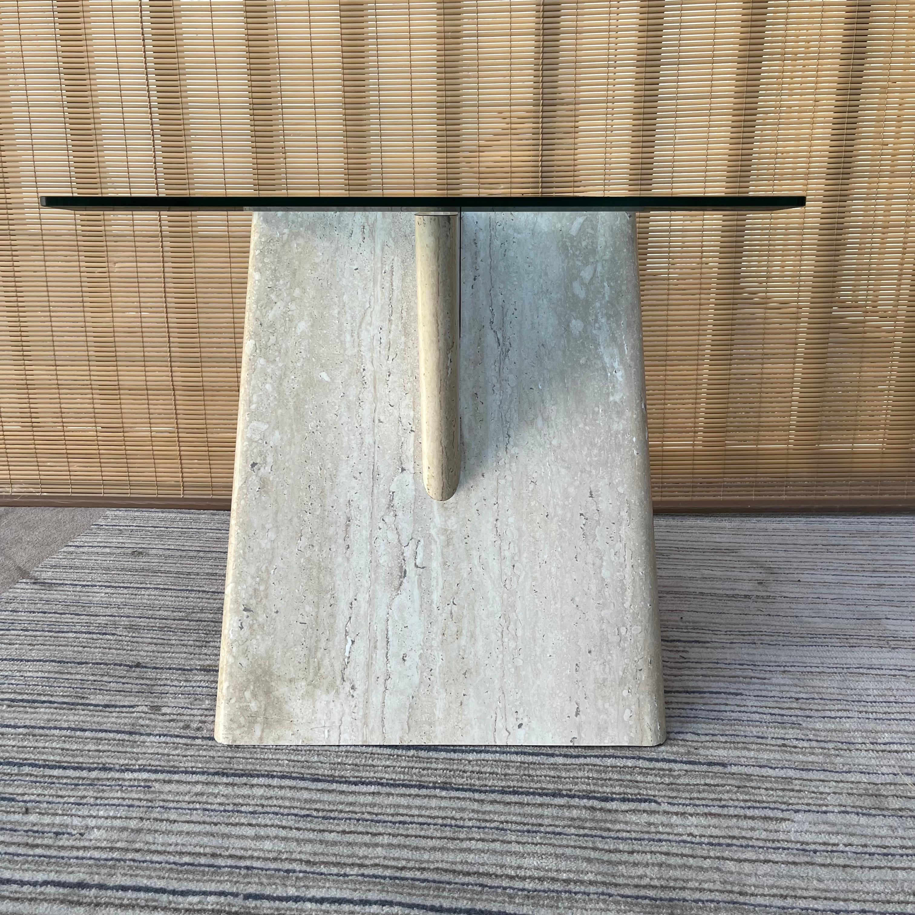 1970s Postmodern Marbleized Laminated Side Table with Glass Top For Sale 5