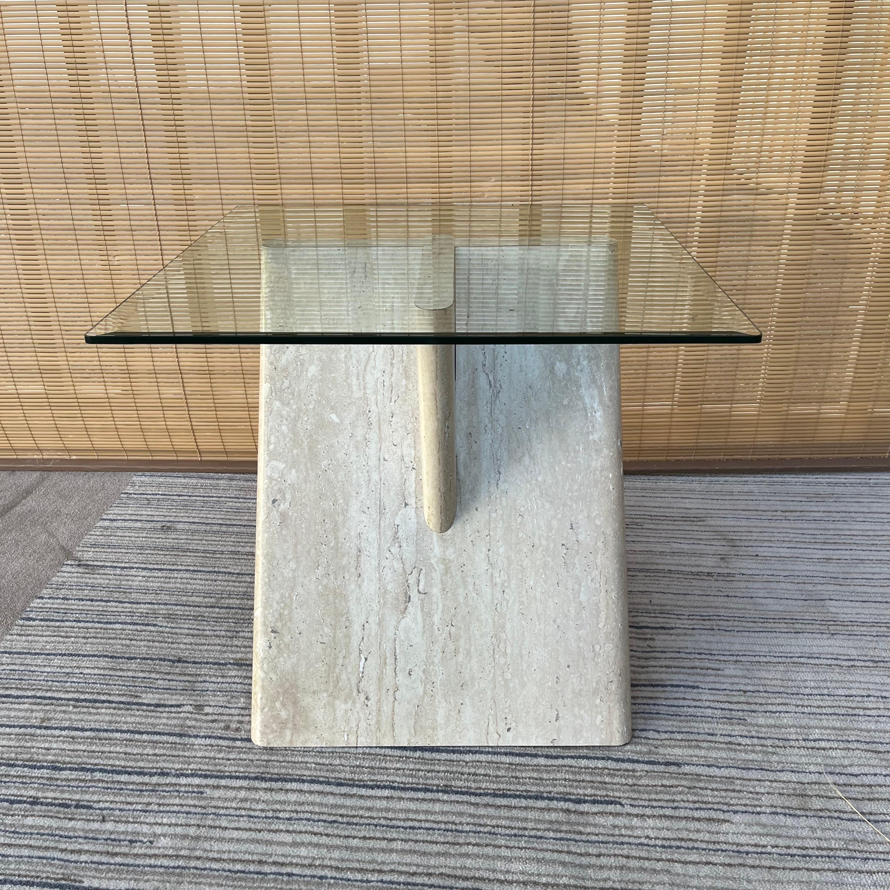 1970s Postmodern Marbleized Laminated Side Table with Glass Top For Sale 6
