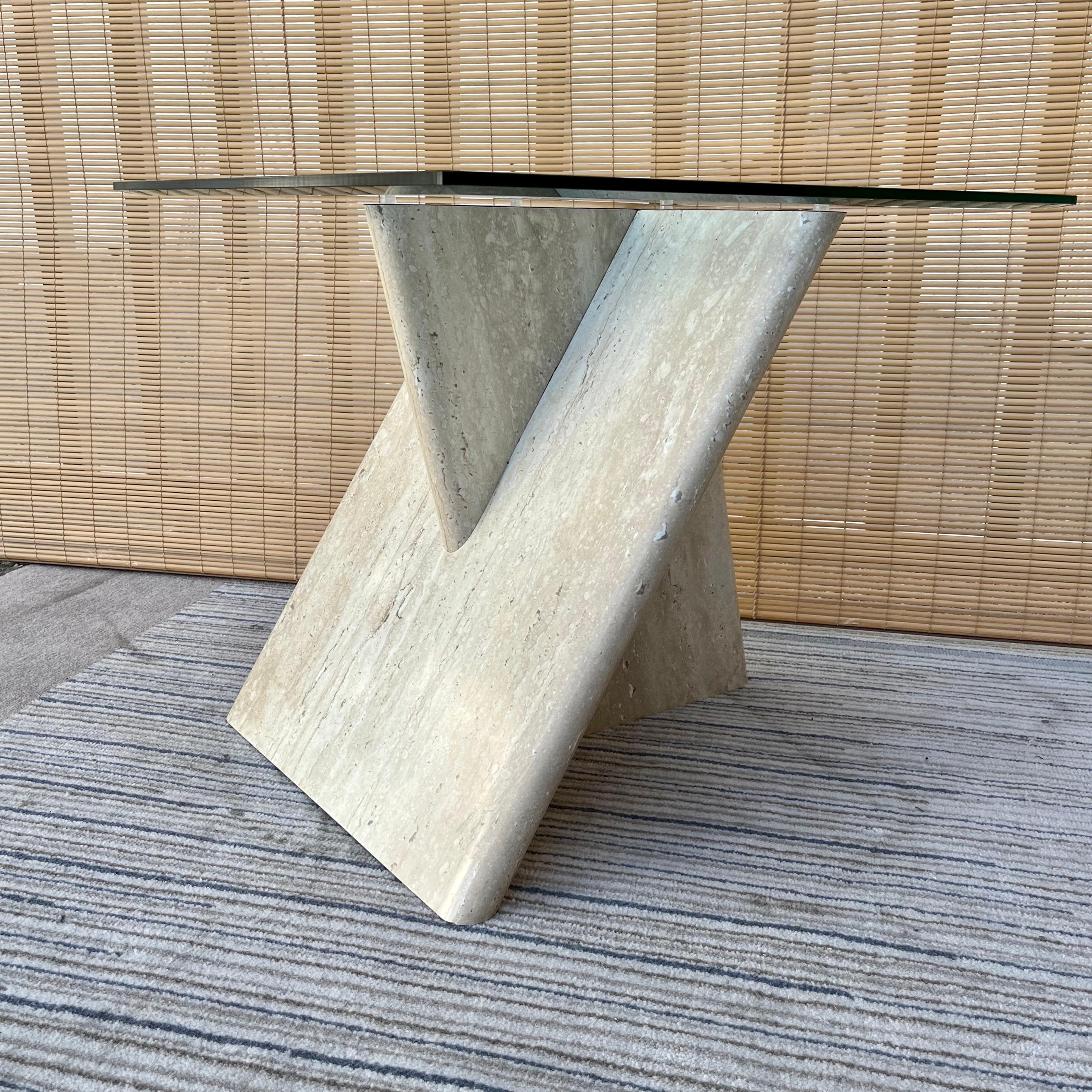 1970s Postmodern Marbleized Laminated Side Table with Glass Top For Sale 7