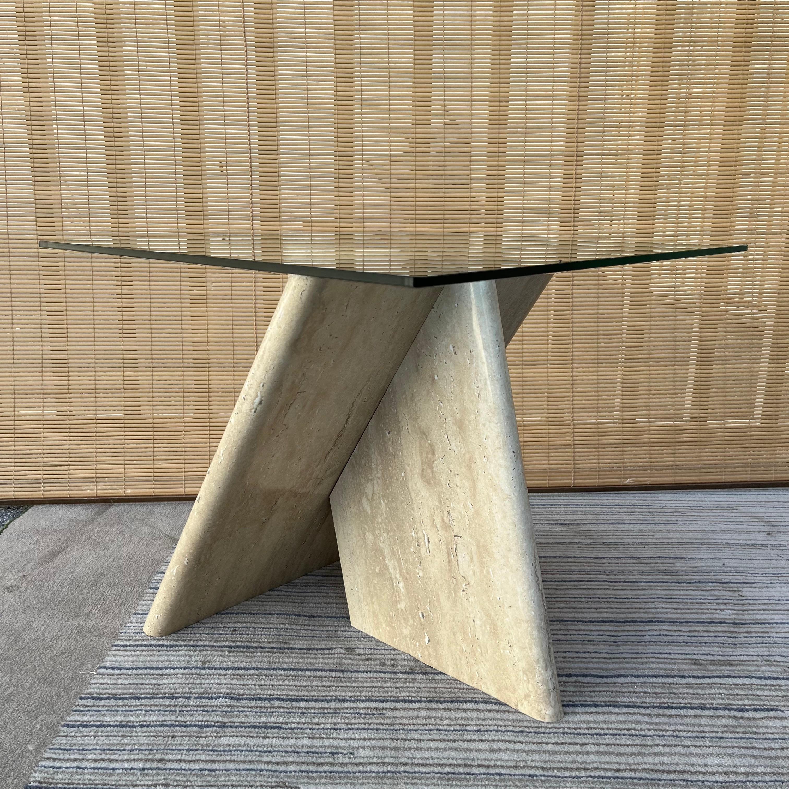 1970s Postmodern Marbleized Laminated Side Table with Glass Top For Sale 9