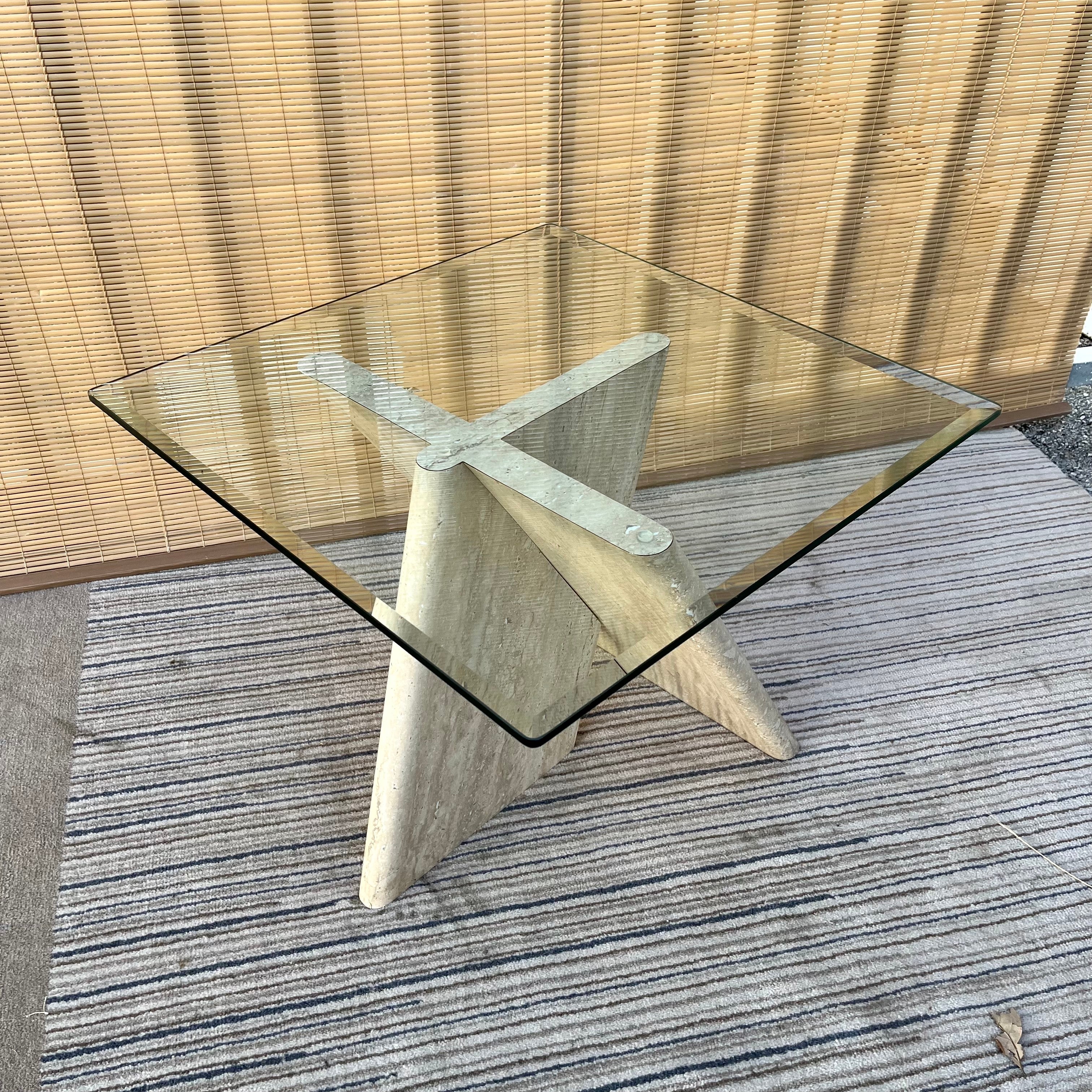 Post-Modern 1970s Postmodern Marbleized Laminated Side Table with Glass Top For Sale