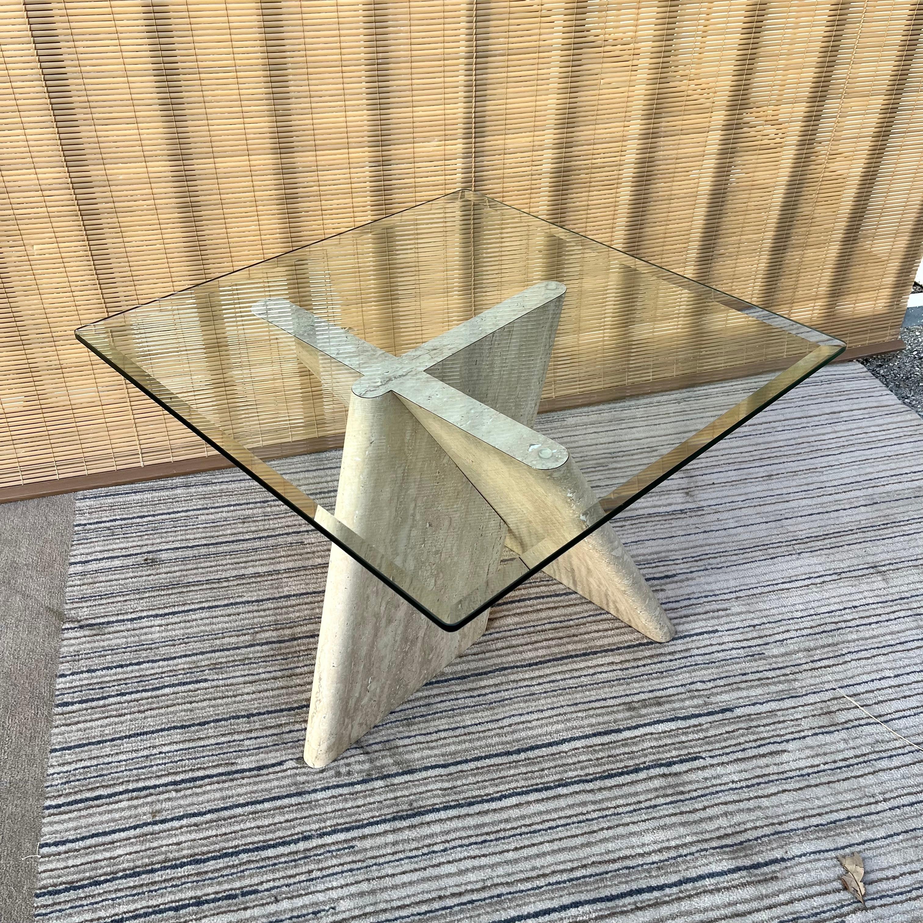 American 1970s Postmodern Marbleized Laminated Side Table with Glass Top For Sale